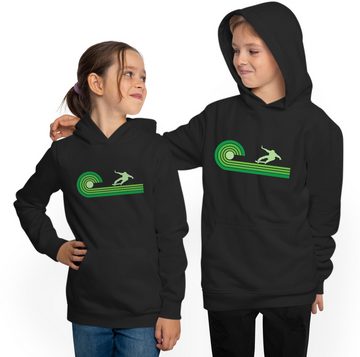 MyDesign24 Hoodie Kinder Kapuzensweater - Retro Skater auf grüner Welle Kapuzenpulli mit Aufdruck, i545