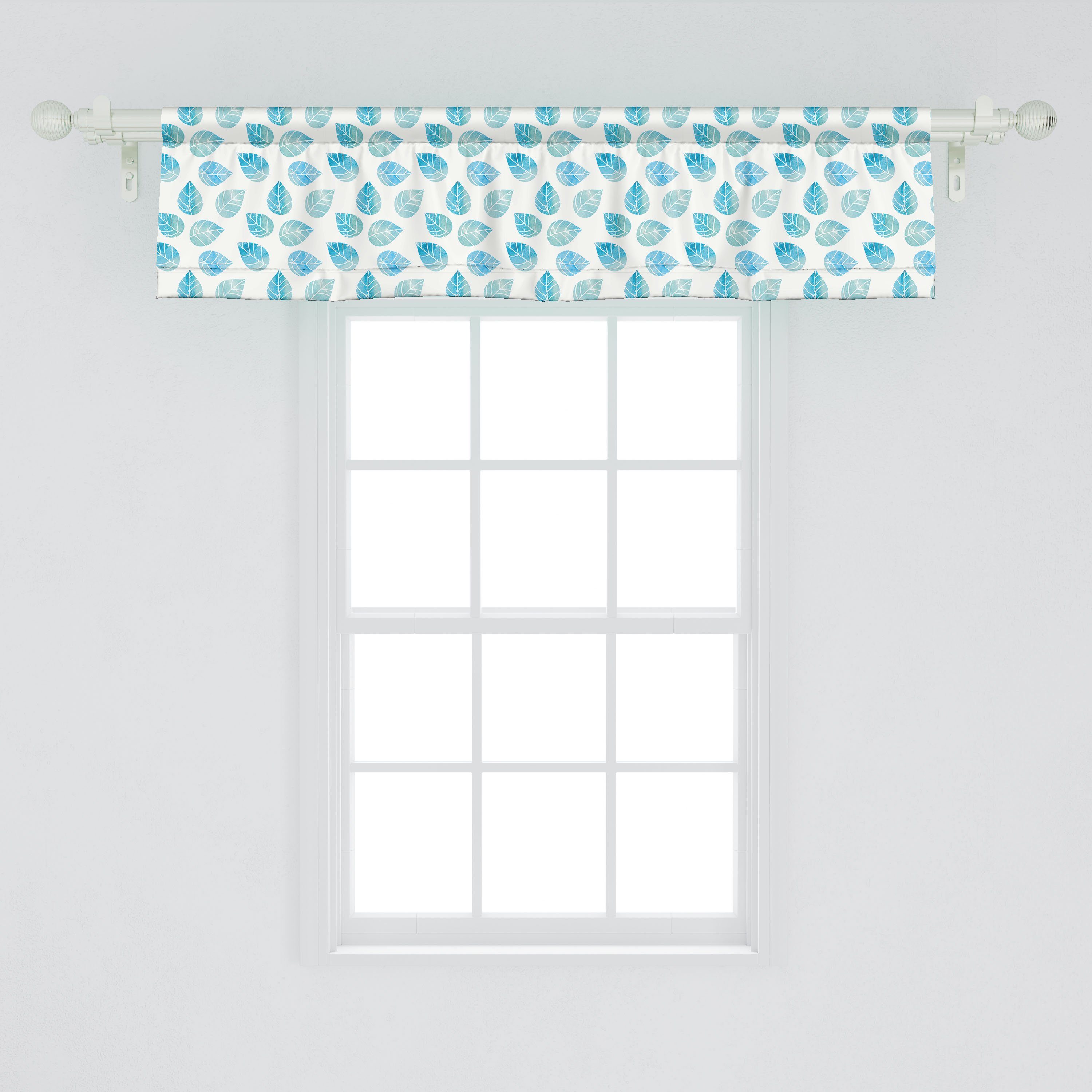 Scheibengardine Vorhang Volant Abakuhaus, Gefallen Blaue mit Stangentasche, Aquarell Blätter für Küche Microfaser, Dekor Schlafzimmer