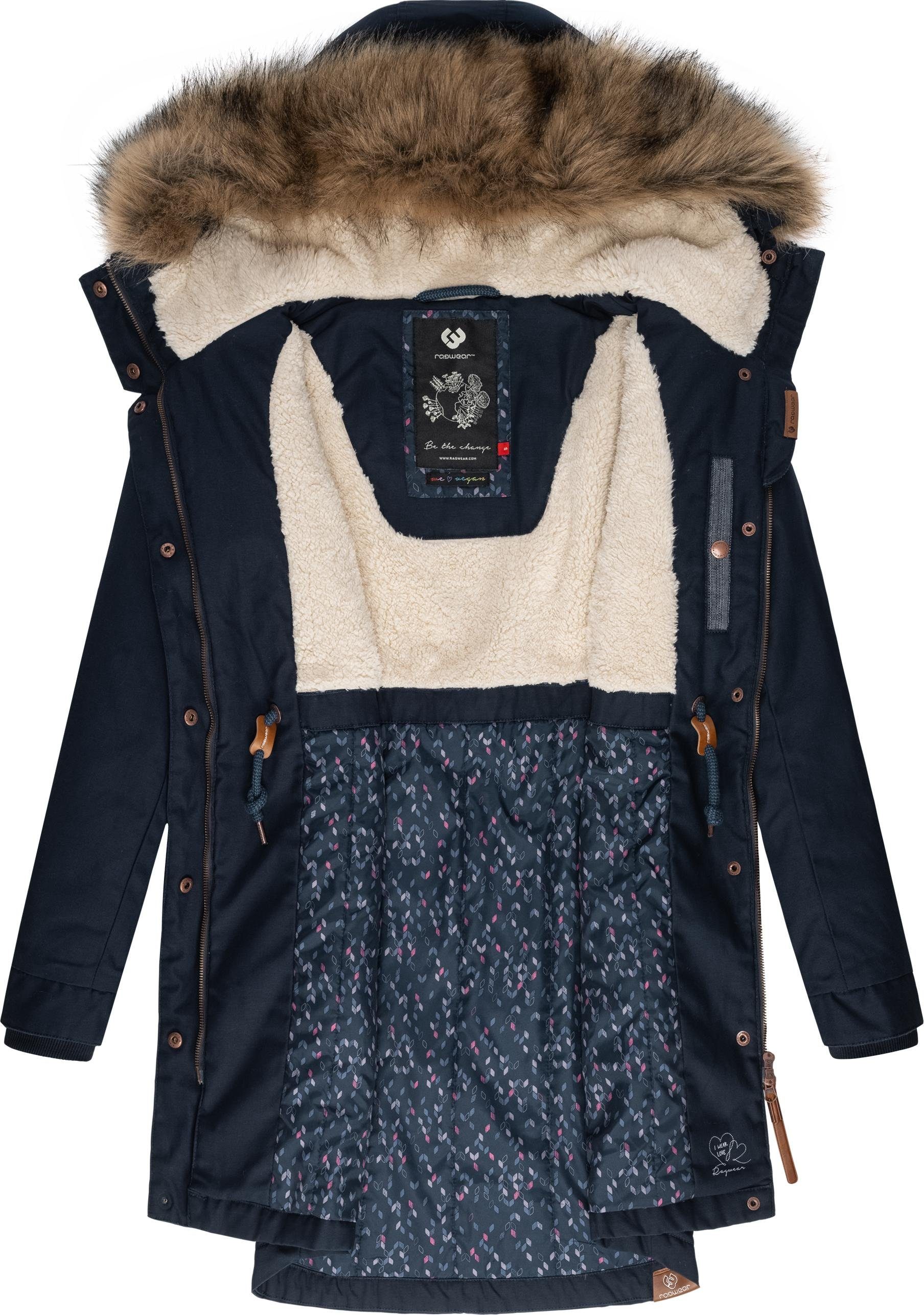 Ragwear Winterjacke Tawny Kapuze stylischer Winterparka und mit Kunstfellkragen großer hellmarine