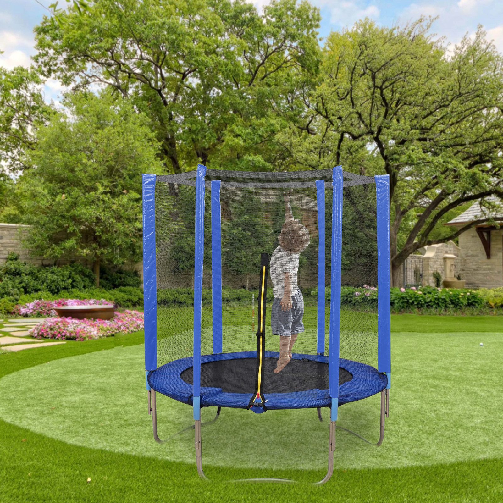 JEOBEST Gartentrampolin Outdoor Trampolin mit Sicherheitsnetz, Ø 152 cm, mit Sicherheitsnetz, Schutzpolster, belastbar bis 60 kg