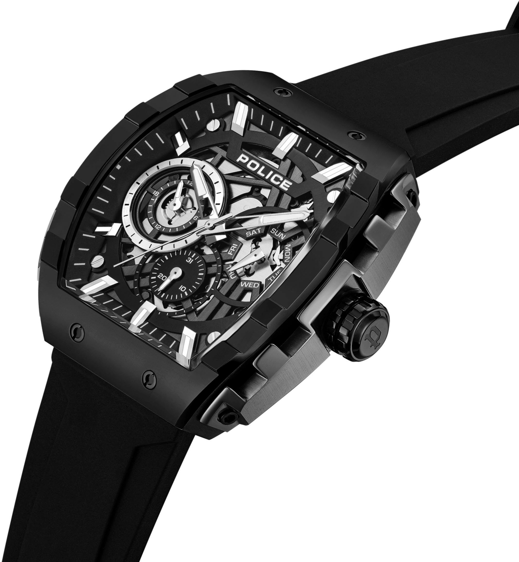 Police Multifunktionsuhr FLASH PEWGQ0063001, Quarzuhr, Armbanduhr, Herrenuhr, Silikonarmband, analog