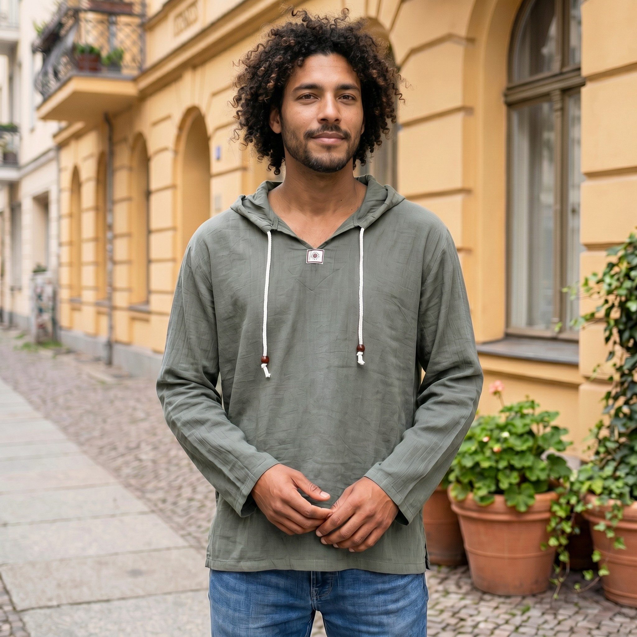 Guru-Shop Hemd & Shirt Yoga Hemd, leichtes Freizeithemd mit Kapuze,.. Ethno Style, alternative Bekleidung – Bild 2 von 5