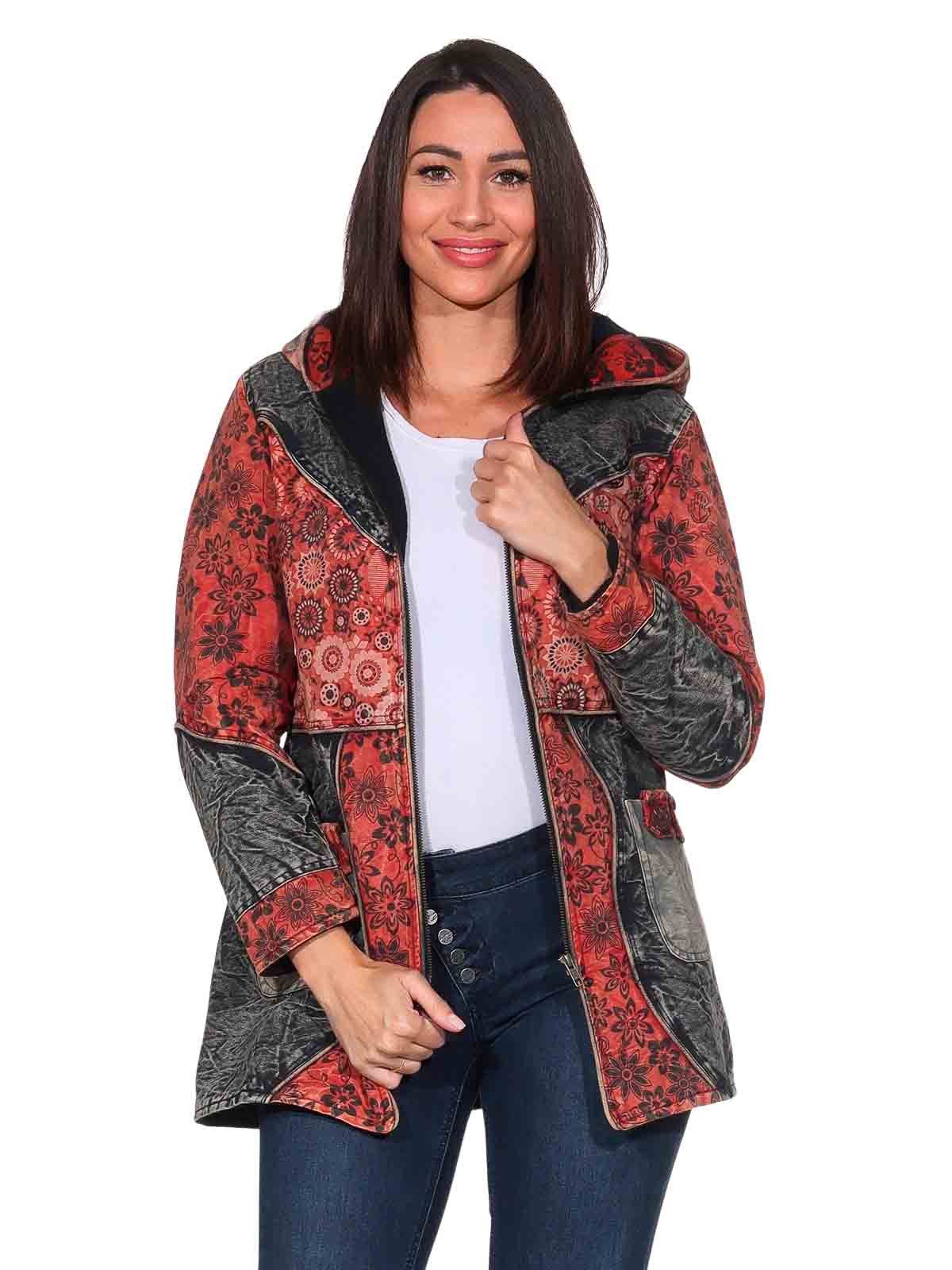 KUNST UND MAGIE Langjacke Vintage Damen Mantel + Kapuze Stonewashed Jacke B günstig online kaufen