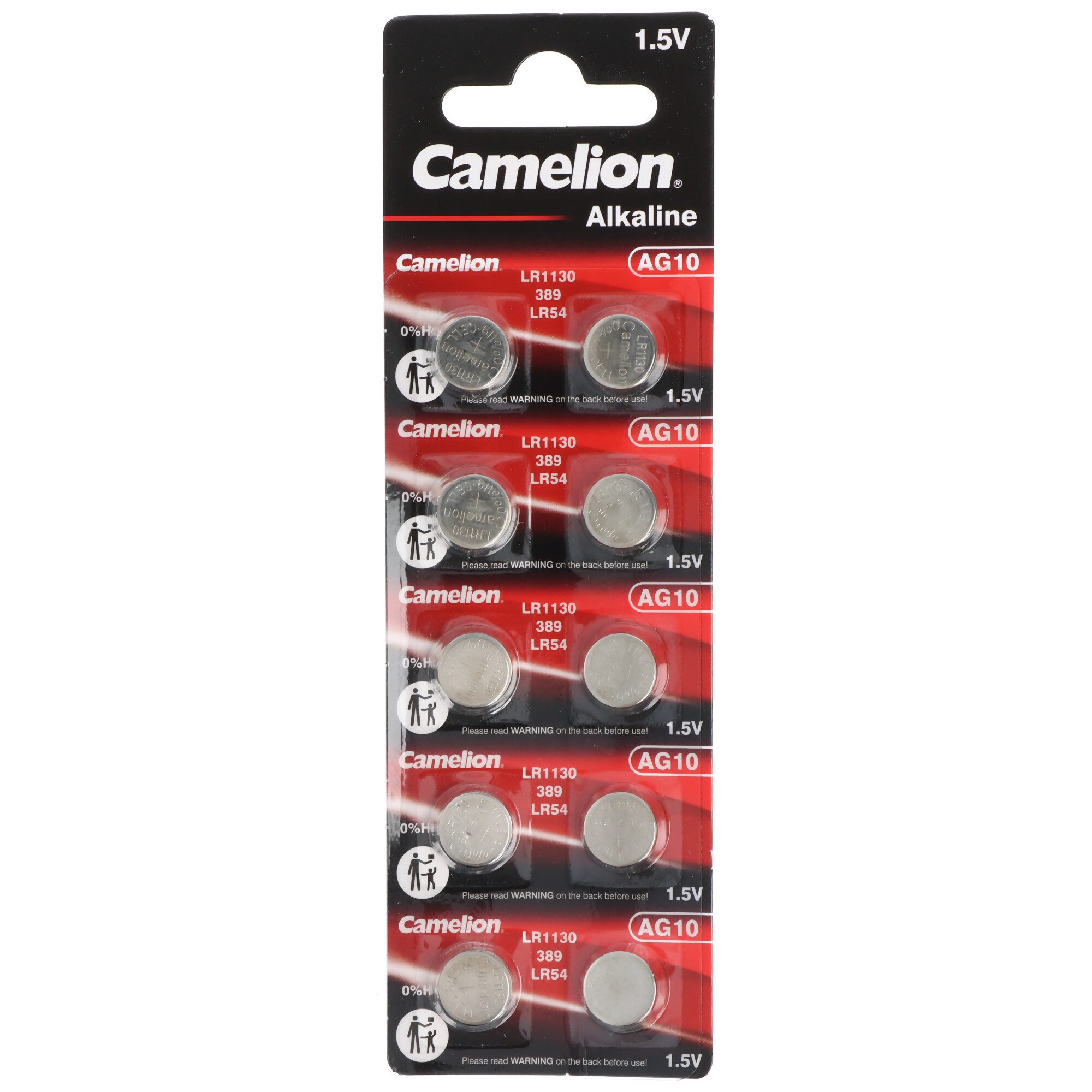 Camelion 10 Stück Knopfzelle LR54, AG10, LR54, LR1130, 189, RW89 Knopfzelle, (1,5 V)