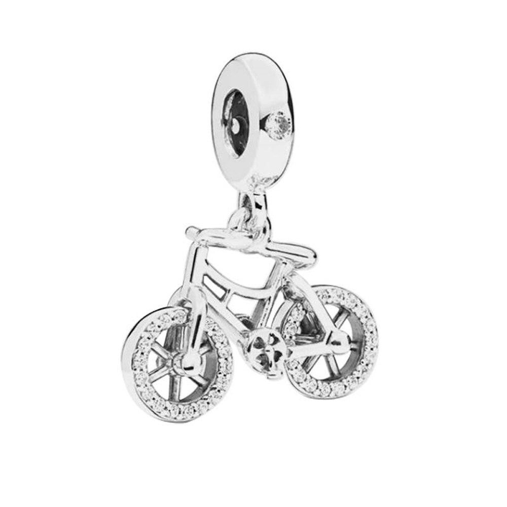 Bead Charm Anhänger Fahrrad, 925er Sterling Silber mit Zirkonia Steinen