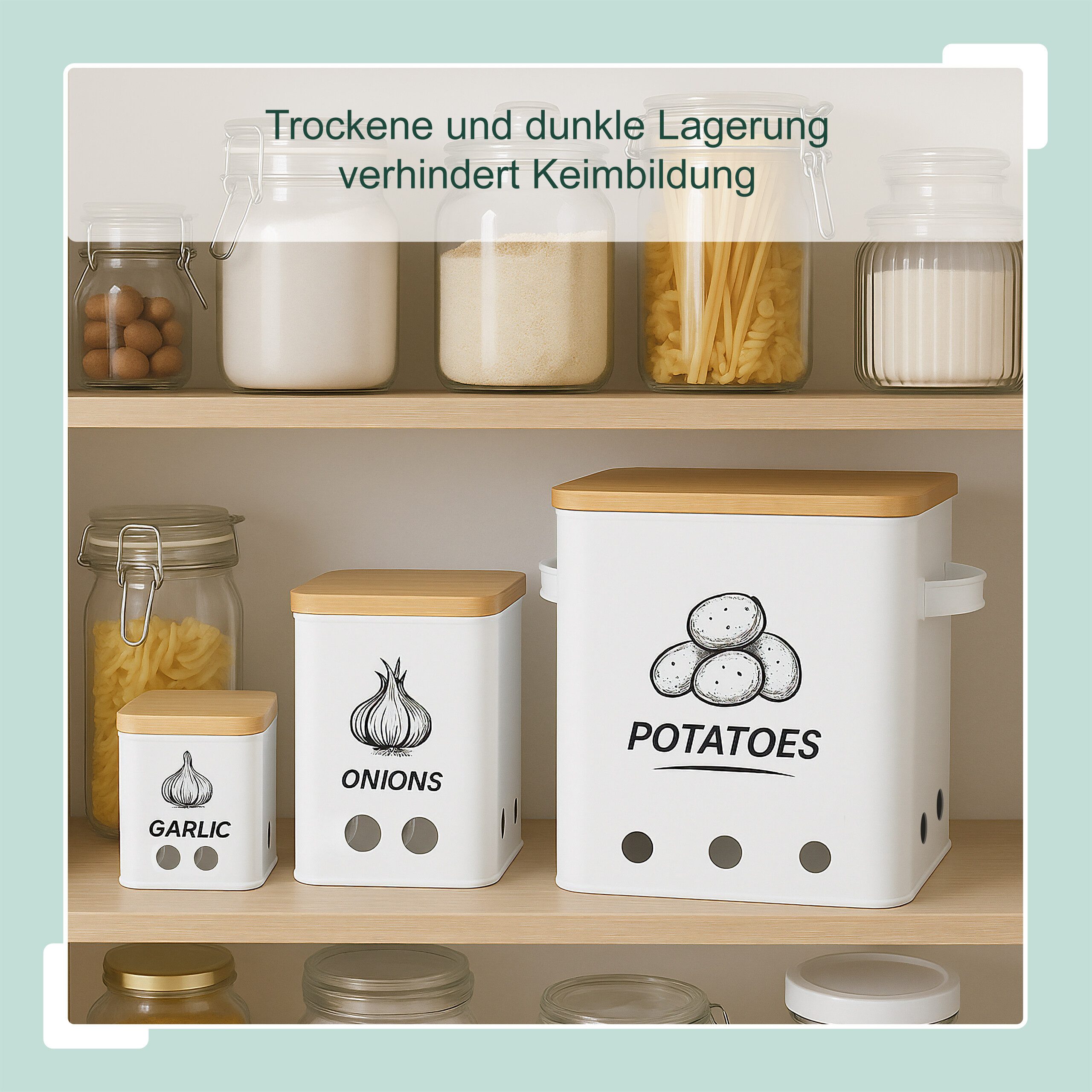 relaxdays Vorratsdose Kartoffel Aufbewahrungsbox 3er Set, Eisen, (3-tlg), weiß – Bild 2 von 5