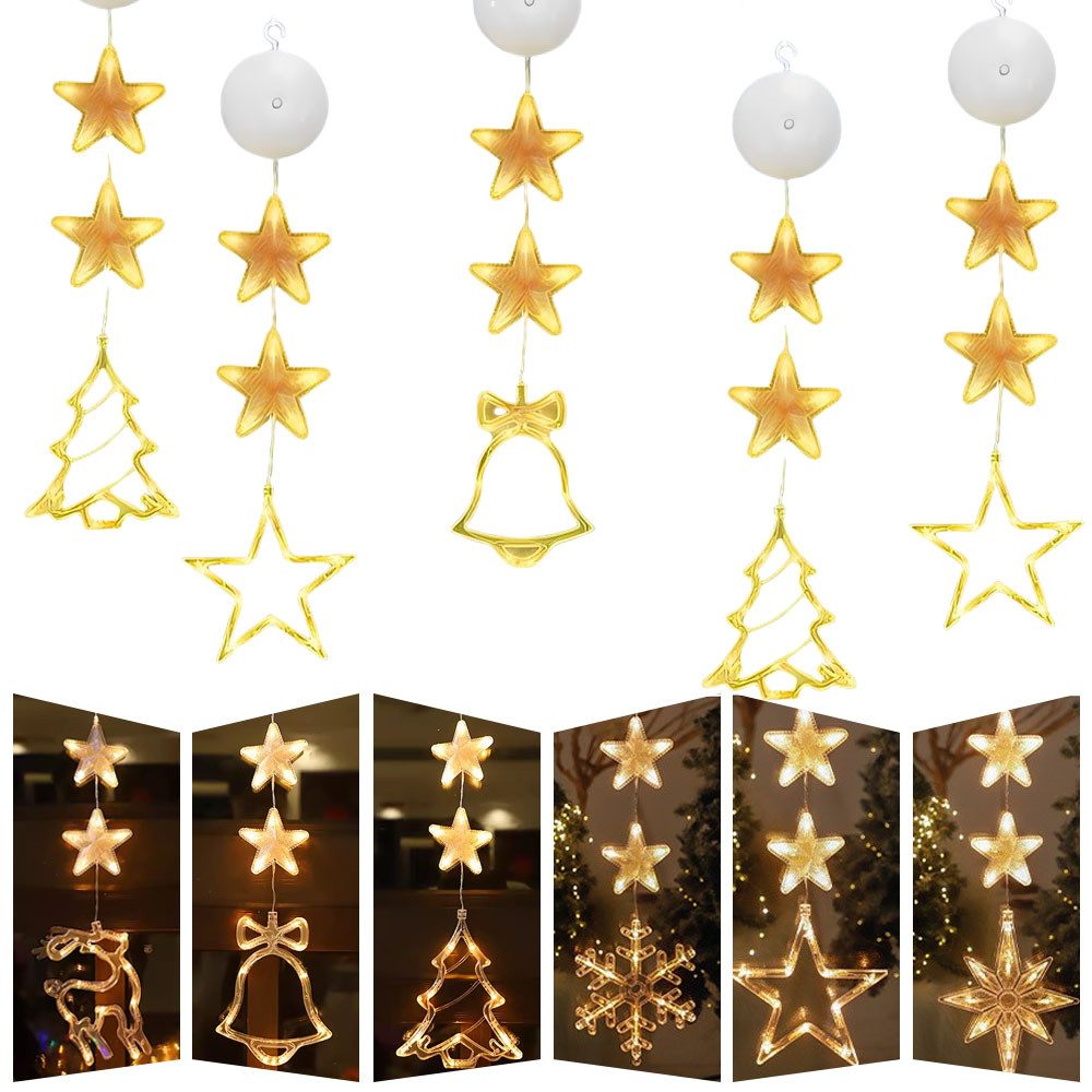 PRIISF LED-Lichtervorhang Sterne LED-Lichterkette Fenster Beleuchtung mit Saugnapf Weihnachten, Weihnachtsbaum Vorhang Lichter Nachtlicht Xmas Party