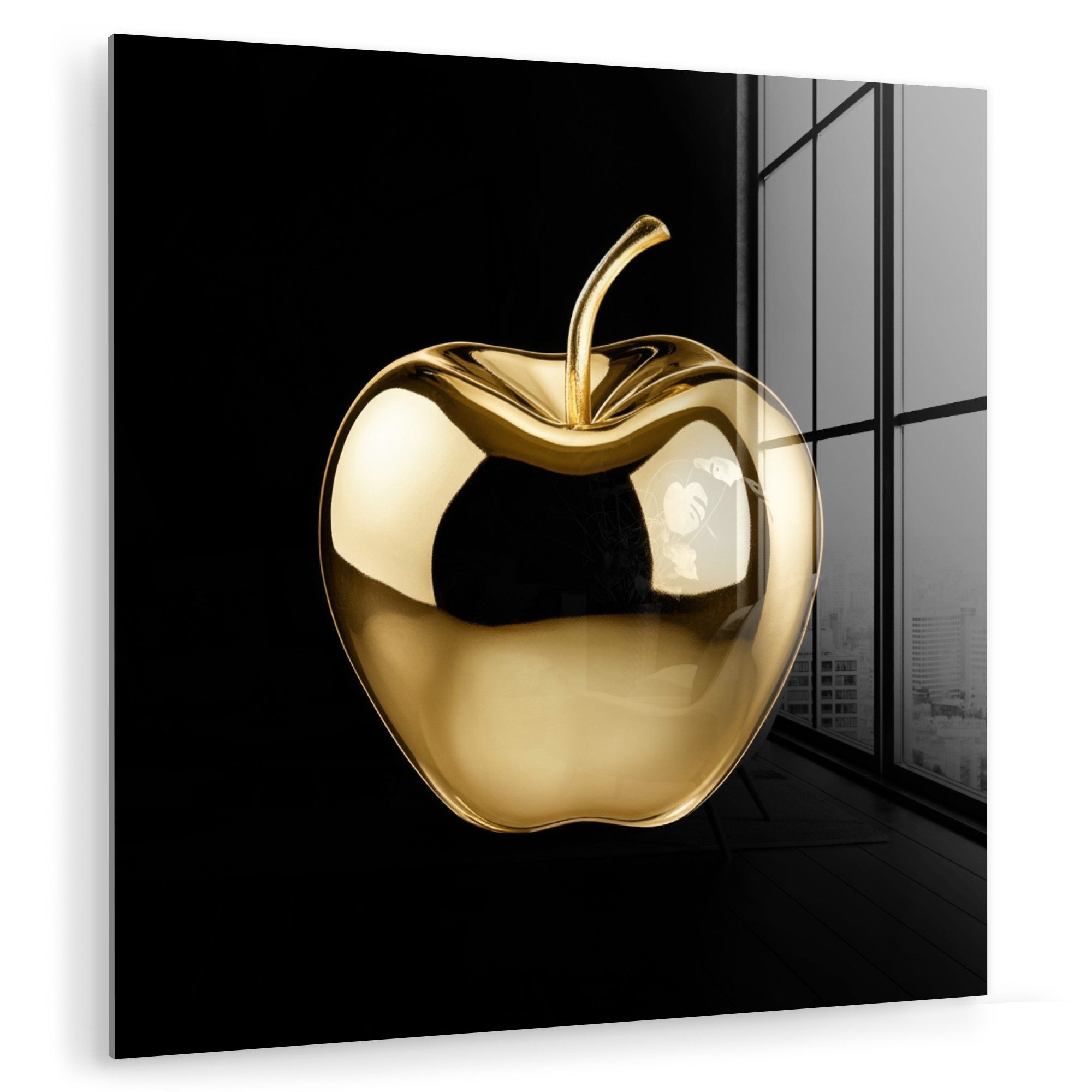 MuchoWow Acrylglasbild Apfel - Gold - Chrom - Schwarz, Inkl. Aufhängung, Bi günstig online kaufen