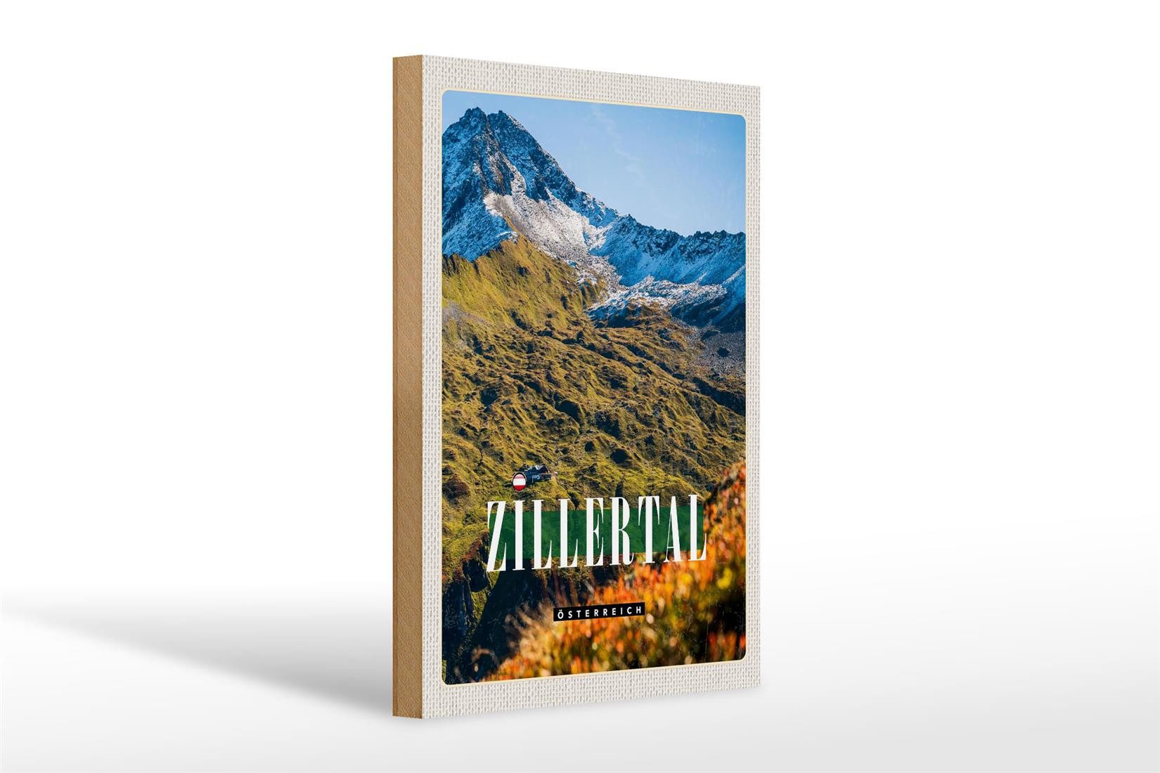 Holzbild Reise 20x30cm Zillertal Gebirge Natur Wald Urlaub