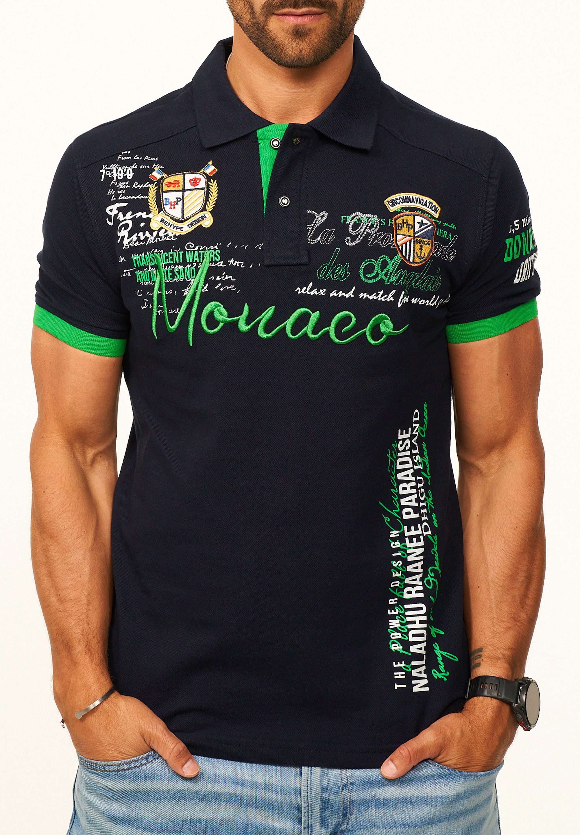 behype Poloshirt mit Stickerei als Freizeit Polo T-Shirt - Polo-Hemd für Herren Kurzarm Polohemd im Regular-Fit in Piqué-Qualität für Männer