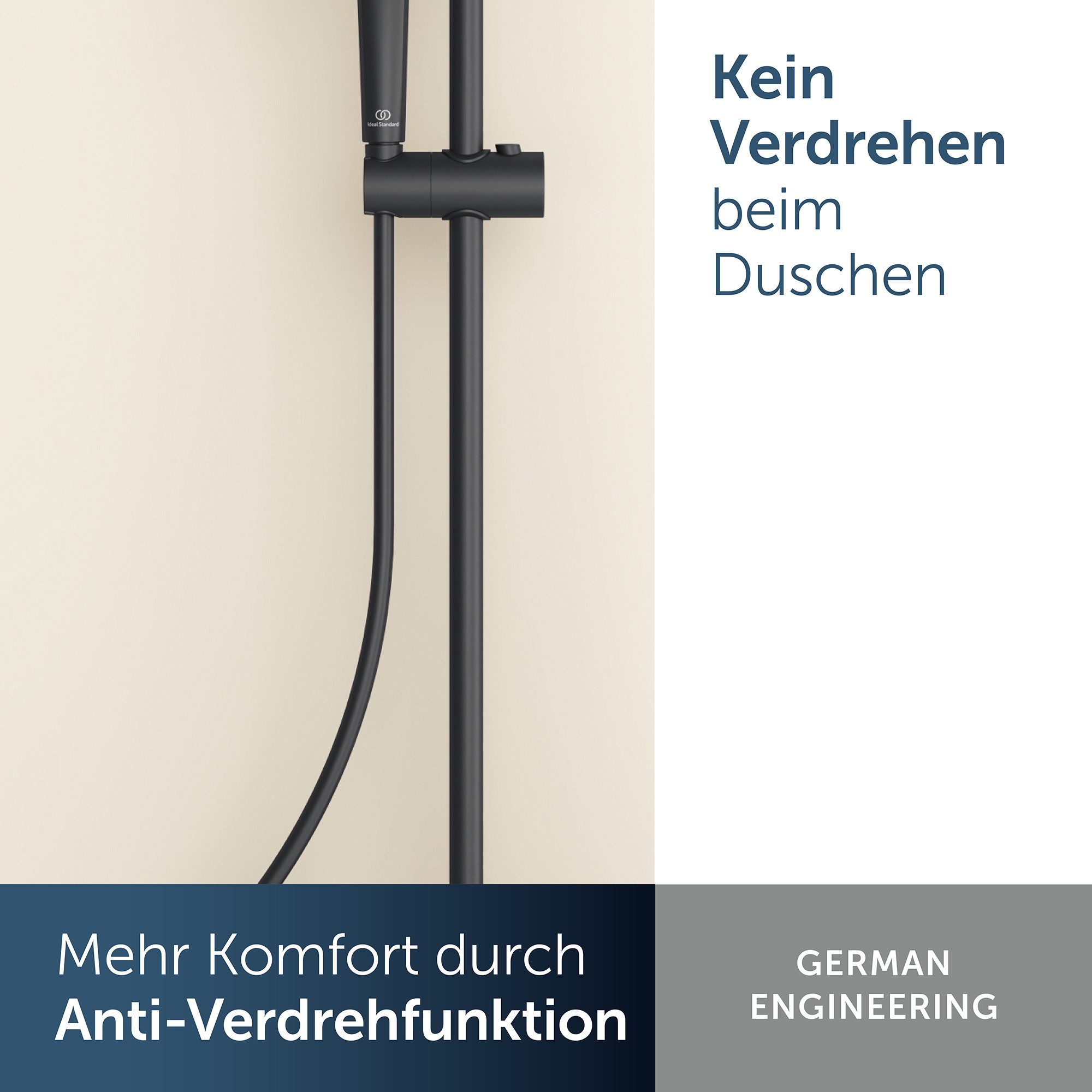 Ideal Standard Brauseschlauch Alero, Anti-Verdrehfunktion, Universal Anschluss G1/2, Einfache Reinigung
