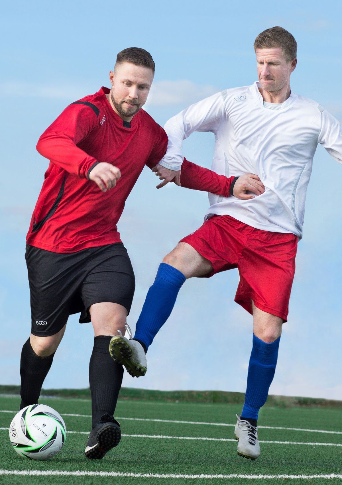 Geco Levante Fußball rot/schwarz langarm Fußballtrikot Geco Sportswear zweifarbig Trikot