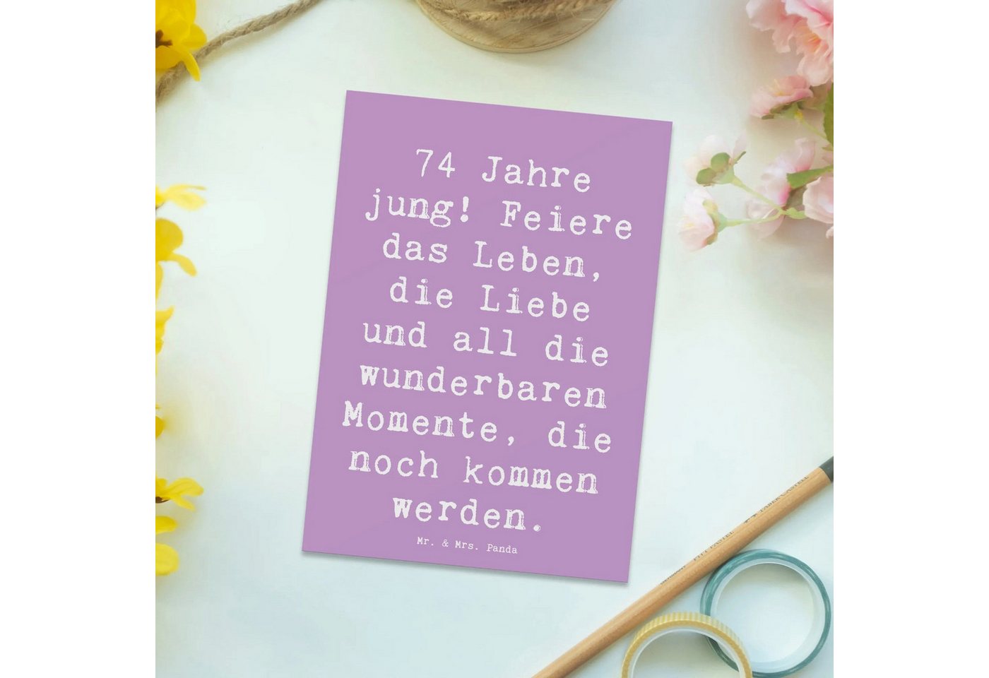 Thumbnail - Mr. & Mrs. Panda Postkarte Spruch 74. Geburtstag Freude - Lavendeltraum - Geschenk, 74 Jahre jun, Lustige Sprüche