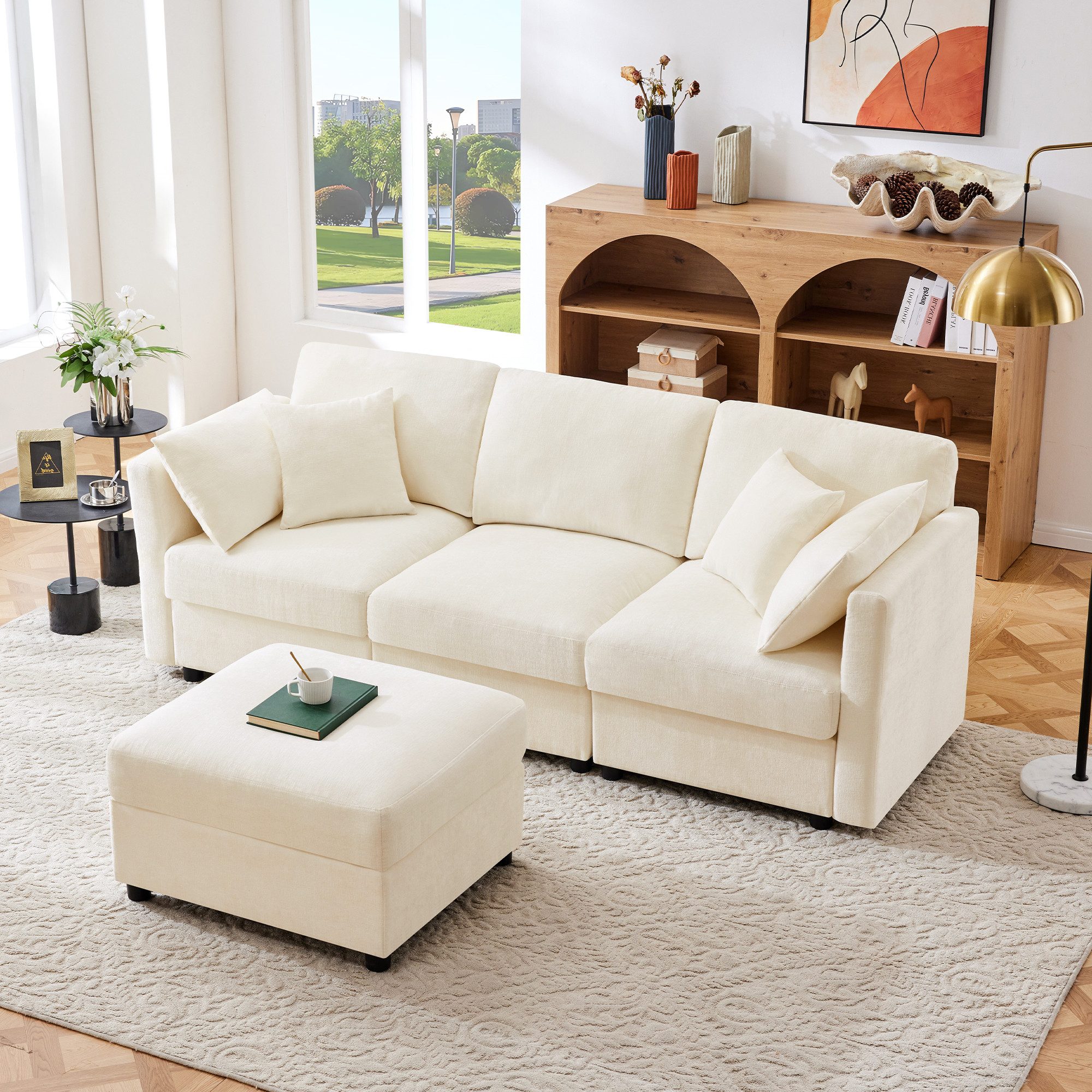 Merax Ecksofa L-förmig Sofa mit Fußhocker, günstig online kaufen