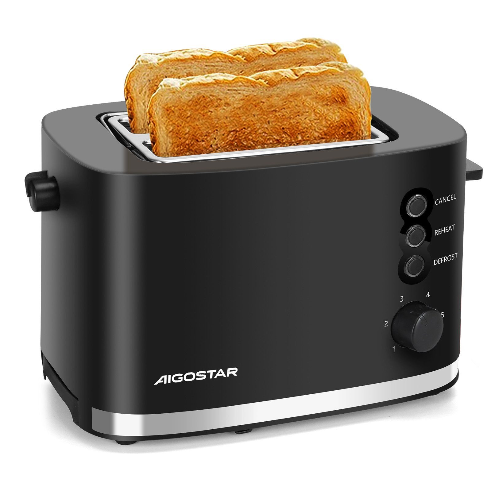 Aigostar Toaster Toaster 2 Scheiben, extra breite Toastschlitze, 6 Bräunungsstufen,800W
