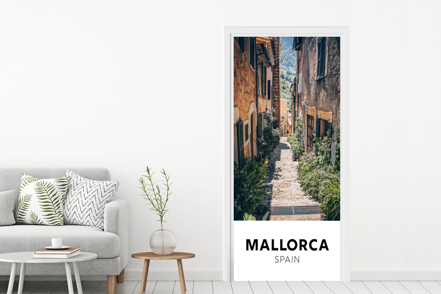 Matt, Häuser, Türaufkleber, Mallorca MuchoWow - cm Fototapete bedruckt, Spanien (1 - Tür, St), Türtapete 75x205 für