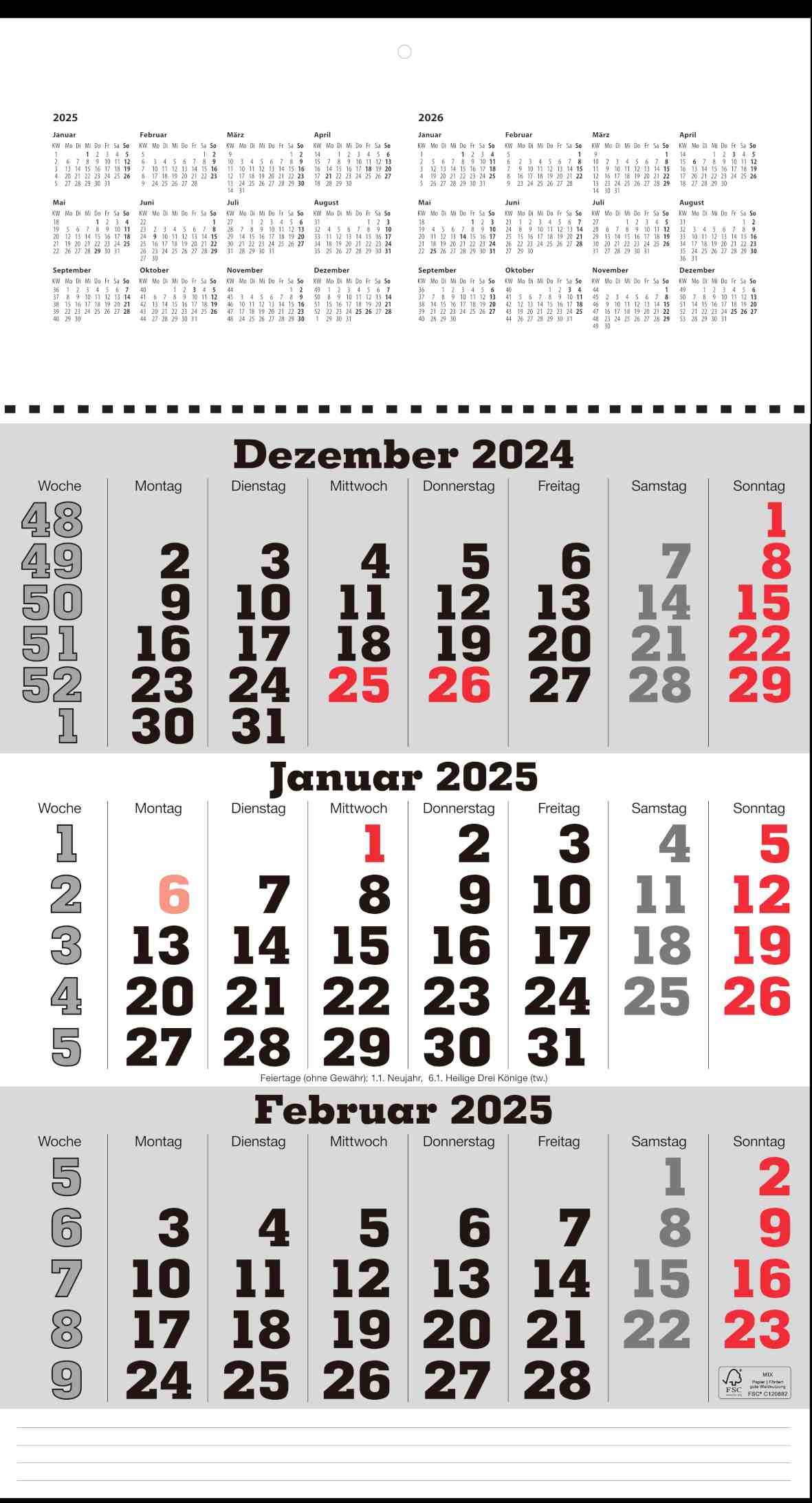 ADINA Schreibtischkalender 2025 ADINA Dreimonatskalender 49x30cm mit Tagesanzeiger und Schulferie