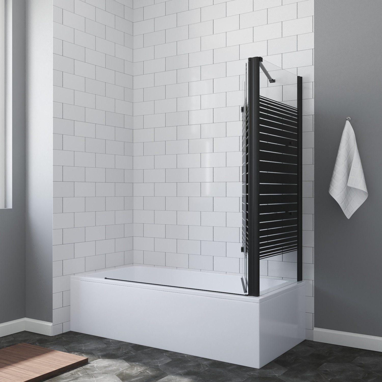 AQUALAVOS Badewannenaufsatz Badewannenaufsatz Eckdusche Duschwand 1 teilig 2 teilig mit Seitenwand, 5 mm Einscheiben-Sicherheitsglas (ESG) mit Nano, 120x70x140cm, Faltbar und schwenkbar 180°, links und rechts montierbar