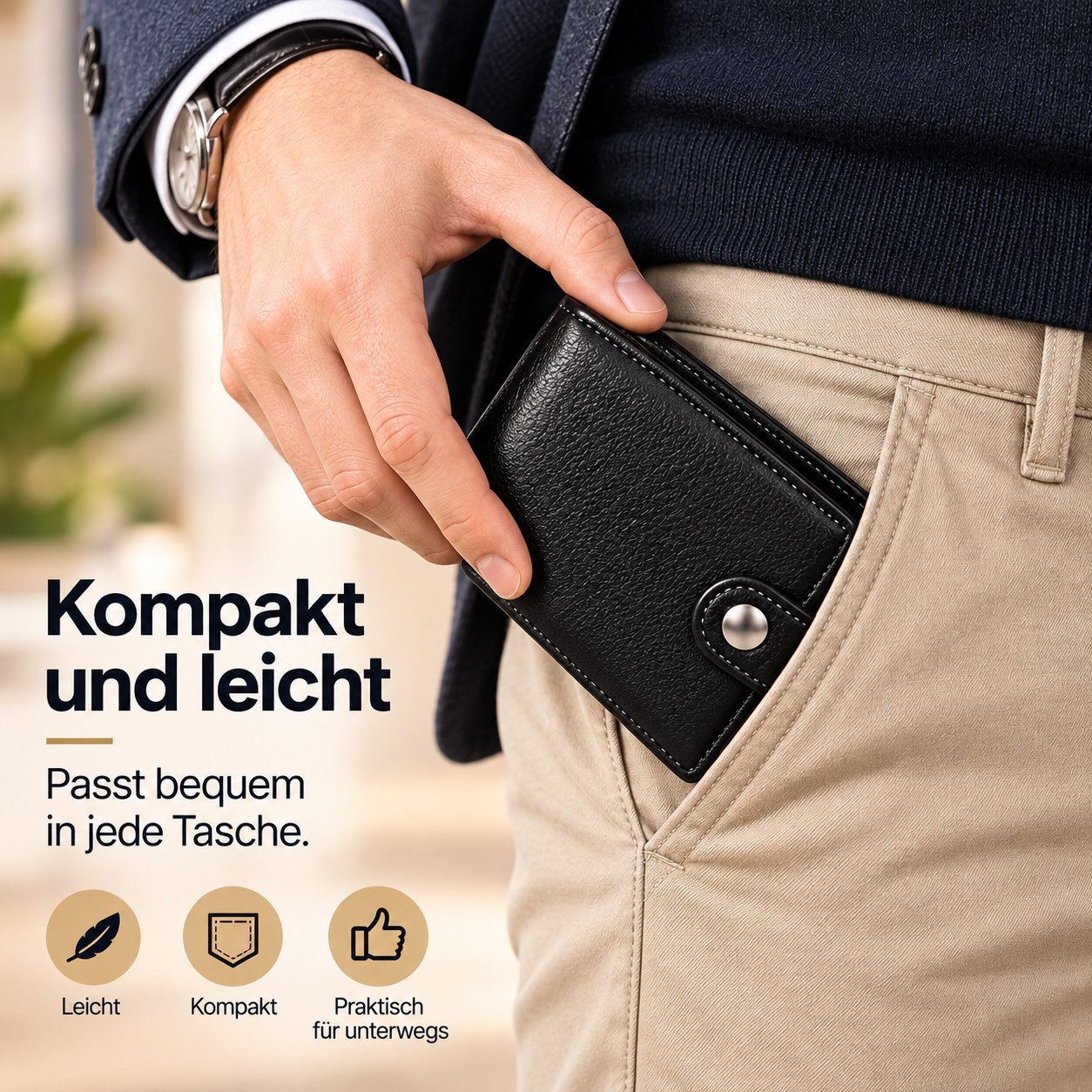 Forrlite Geldbörse Geldbeutel Herren Slim Wallet mit RFID-Schutz (Premium Leder Portemonnaie Herren mit Münzfach, Tragbar und, Langlebig Brieftasche Herren), Mi – Bild 5 von 5