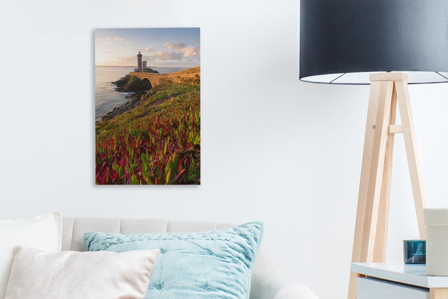 (1 Leinwandbild Zackenaufhänger, Leuchtturm bretonischen Leinwandbild Küste, OneMillionCanvasses® der St), an cm Gemälde, 20x30 bespannt inkl. fertig