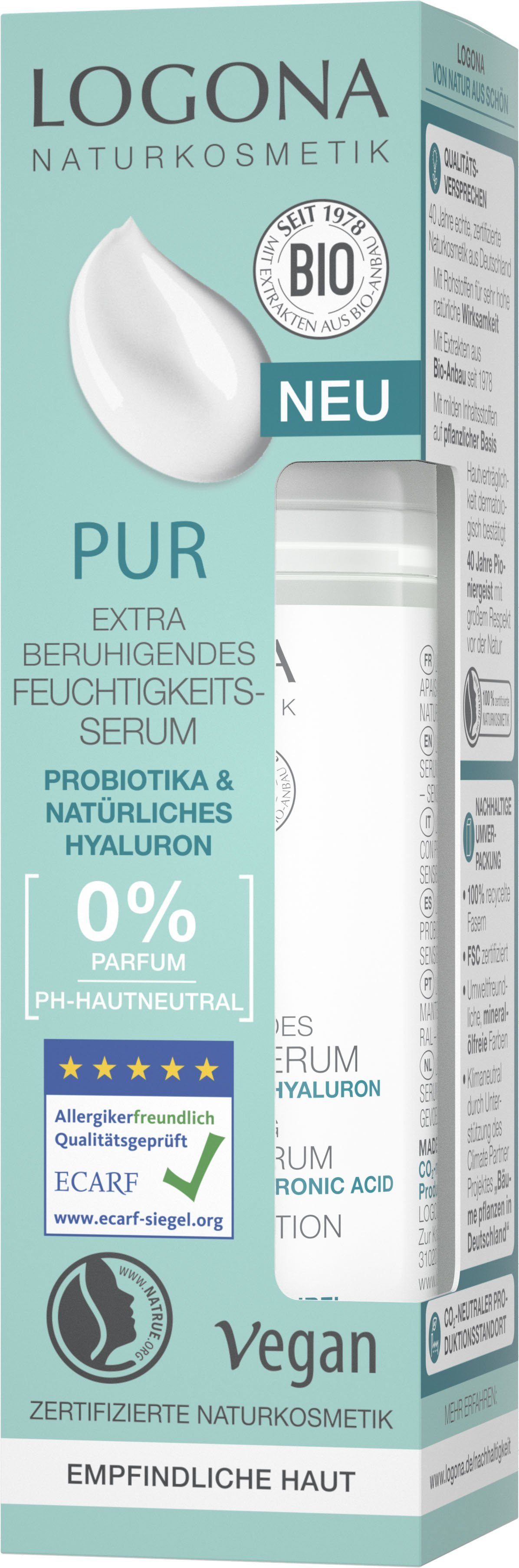 LOGONA Gesichtsserum Logona Pur Feuchtigkeits-Serum, Beruhigt empfindliche  Haut und spendet intensiv Feuchtigkeit