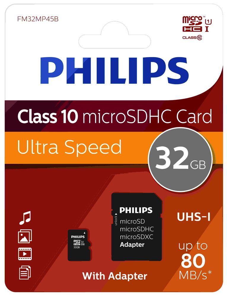 Philips Philips Micro SDHC Karte 32GB Speicherkarte UHS-I U1 Class 10 Speicherkarte