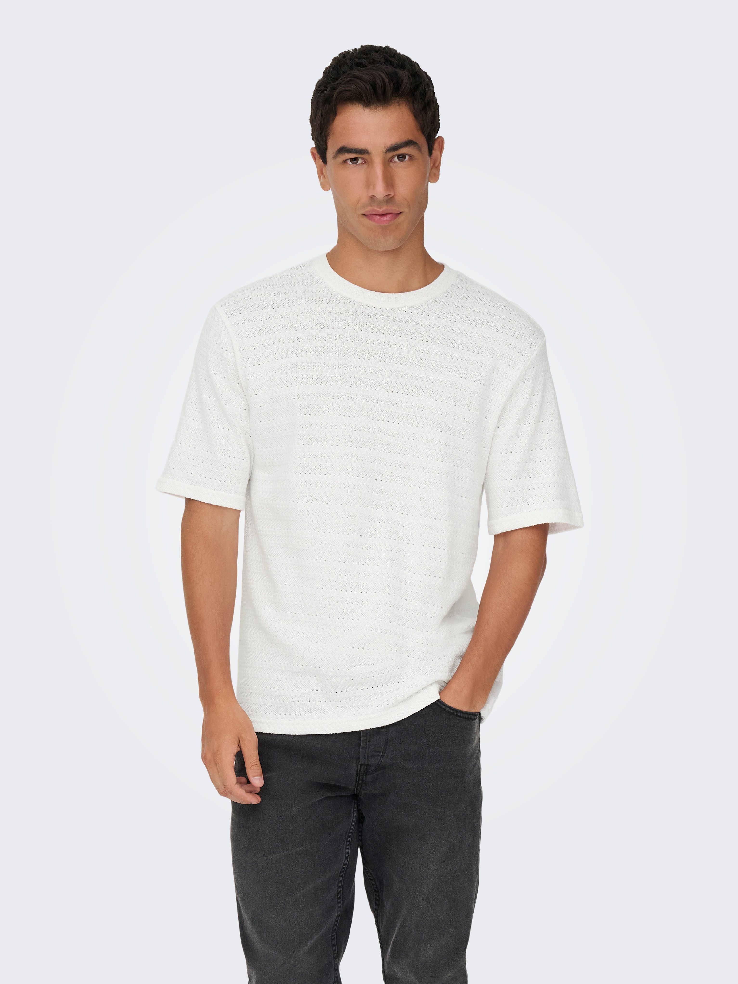 ONLY & SONS Rundhalspullover ONSGIVO REG 12 SS CREW KNIT NOOS Baumwolle, kurzer Arm, normal geschnitten