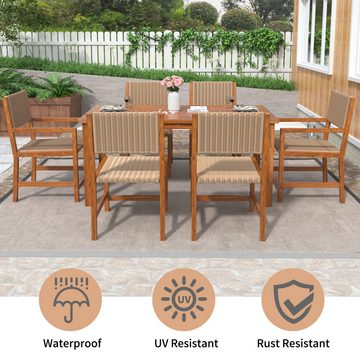 REDOM Garten-Essgruppe 6-Sitzer Esstisch-Set, (Gartenmöbel aus HDPE-Rattan und Akazienholz), für Outdoor