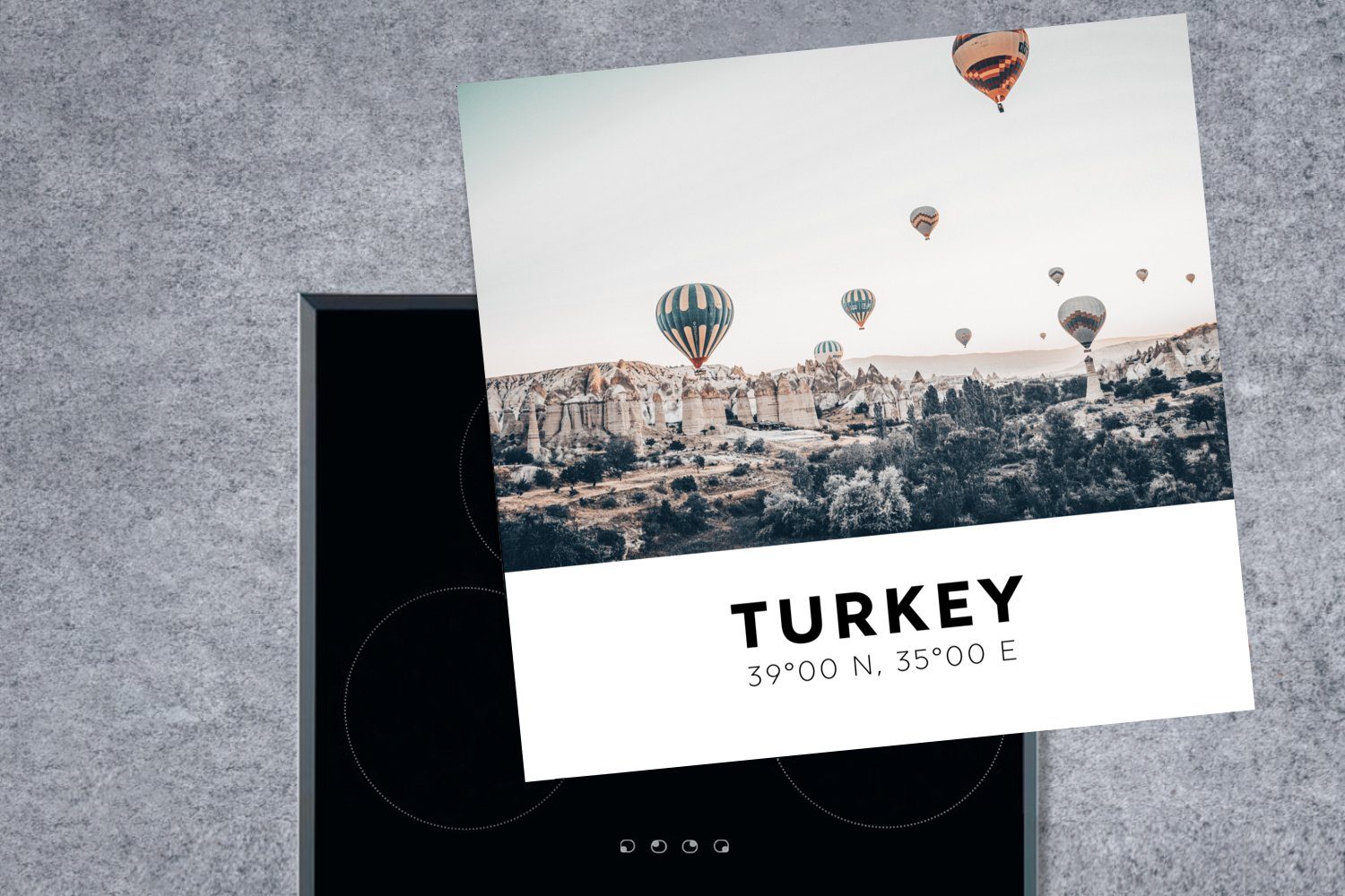 cm, Arbeitsplatte Türkei Ceranfeldabdeckung, MuchoWow - Vinyl, Bäume, (1 tlg), - küche Heißluftballon für Herdblende-/Abdeckplatte 78x78