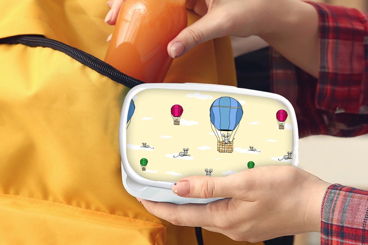 MuchoWow Lunchbox Muster - Maus Brotbox (2-tlg), und Luftballon, für Kinder für Mädchen Kunststoff, Erwachsene, weiß Brotdose, und Jungs 