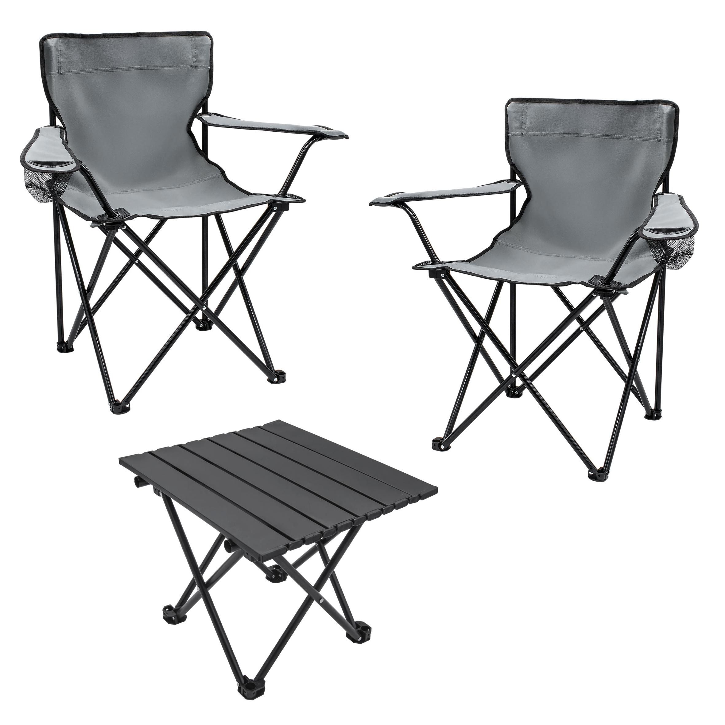 Spetebo Campingstuhl Camping Sitzgruppe 3-teilig mit Aluminium Klapptisch und Tragetasche (Set, 1 St), Garten Tischgruppe mit 2 Campingstühlen bis 100kg