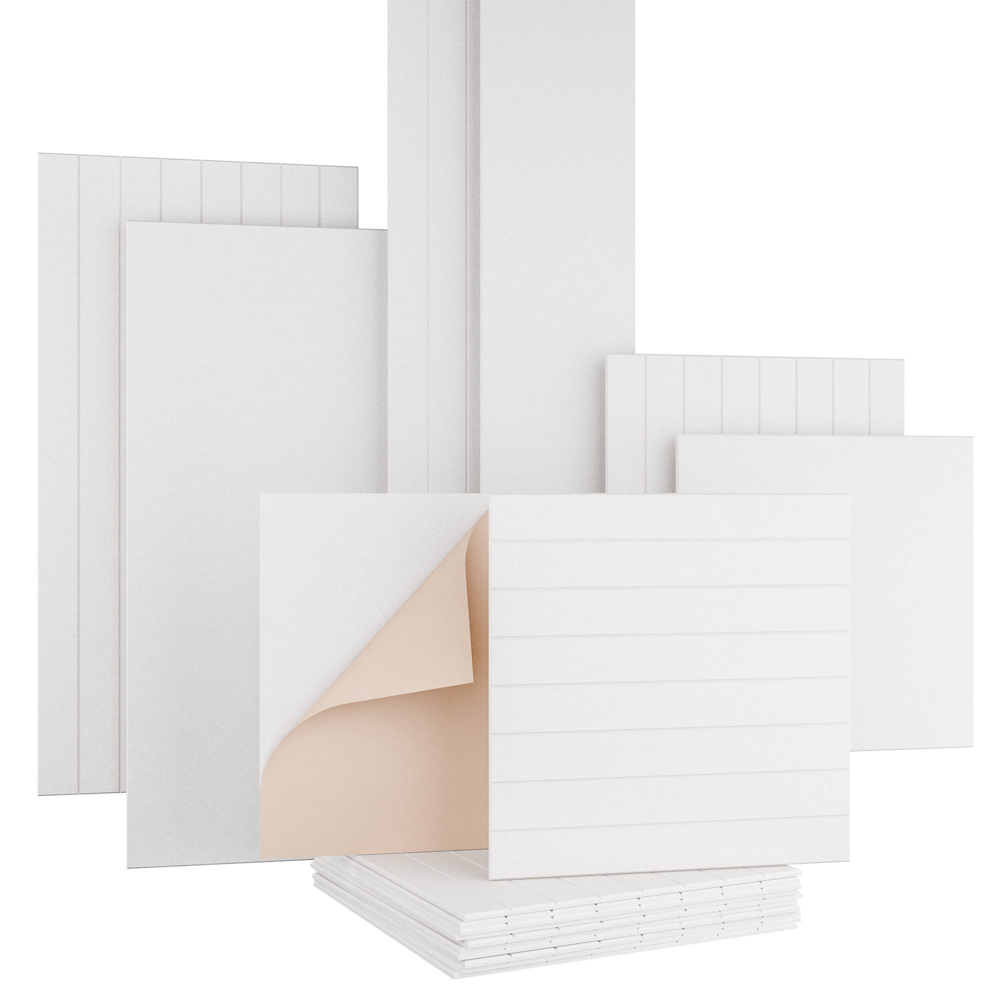 AKUSTIKO Schallschutzpaneel, (1 Stück Akustikplatte 60x60cm (Weiß Lamellen, 0.36m) Filz 9mm Schallschutz Akustikfilz selbstklebend Wandpaneel Schallabsorber, Wandverkleidung Innen Schalldämmung)