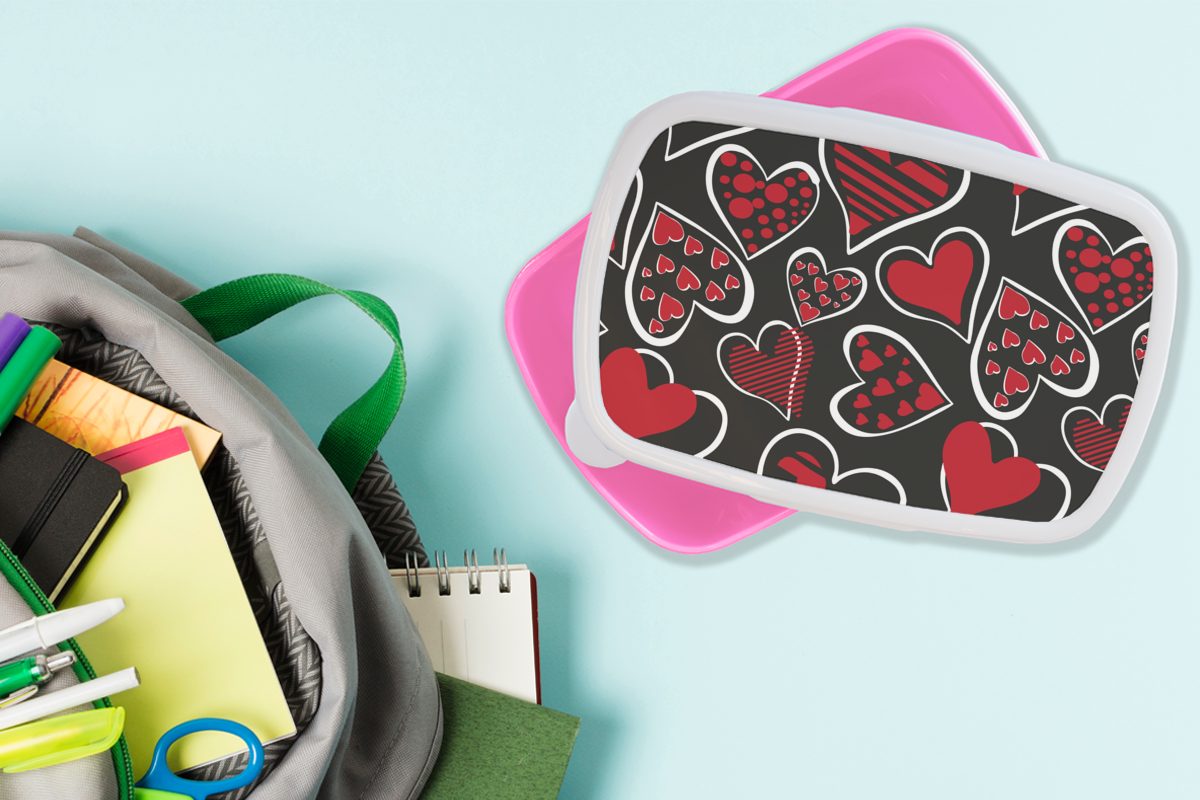 MuchoWow Lunchbox Muster - Brotbox für Herz - Kinder, Mädchen, Liebe Mädchen - Kinder rosa - Mädchen Kind, - Kunststoff Brotdose Erwachsene, (2-tlg), - Snackbox, Kunststoff