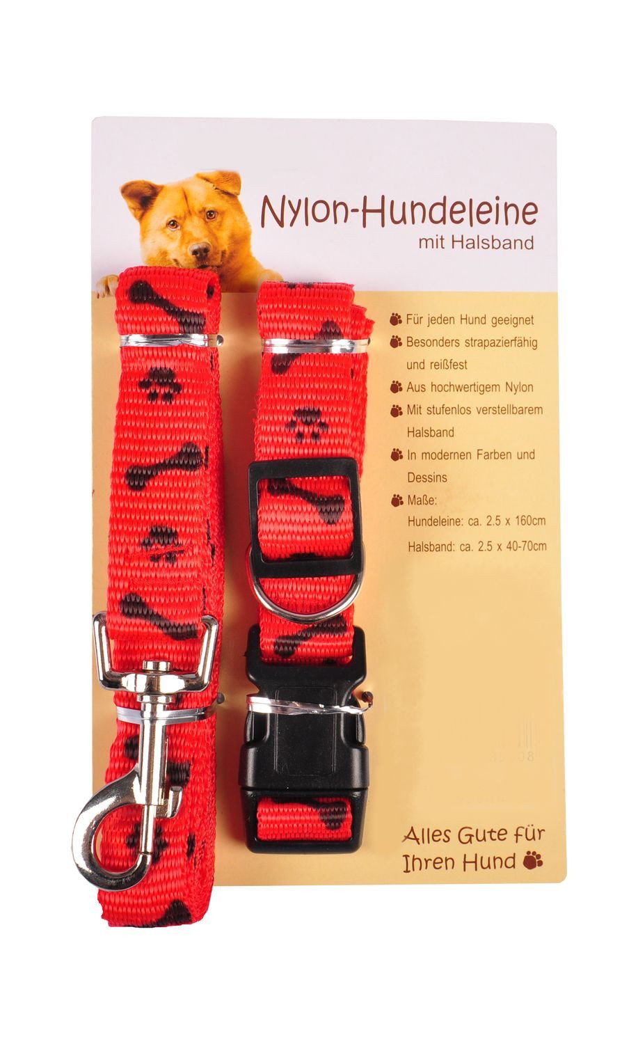 BURI Hundeleine Nylon-Hundeleine mit Halsband verstellbar Hundehalsband Leine Hund rot