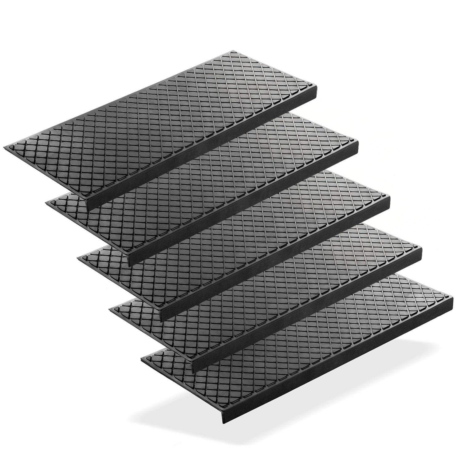 BigDean Stufenmatte 5 Stück Treppenstufenmatten aus Gummi 75 x 25 cm Anti Rutsch, Eckig, Höhe: 3 mm, Outdoor geeignet, Antirutsch, Witterungsbeständig, Easy Clean