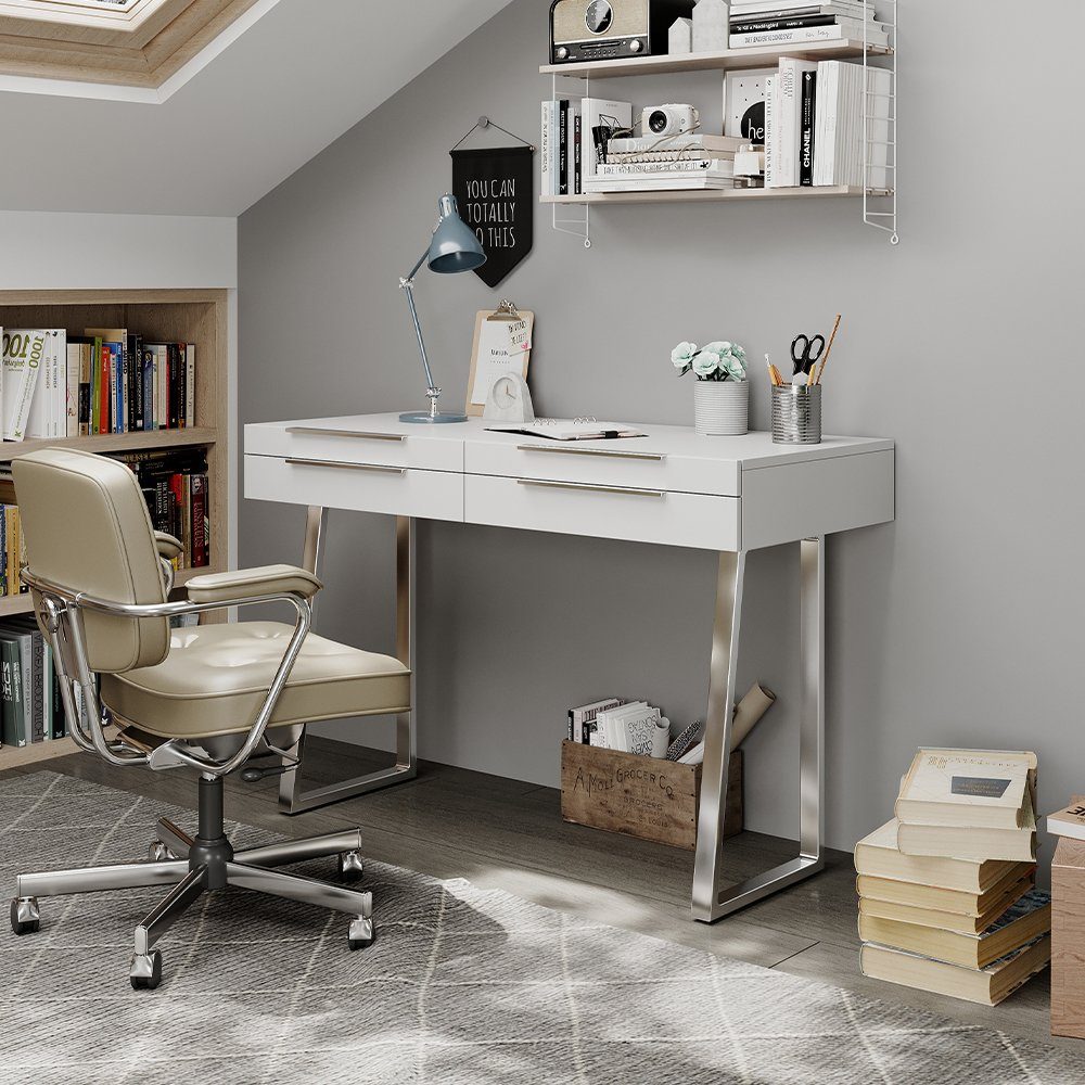Vicco Schreibtisch Alexia, Weiß, 120 x 50 cm mit Schubladen günstig online kaufen