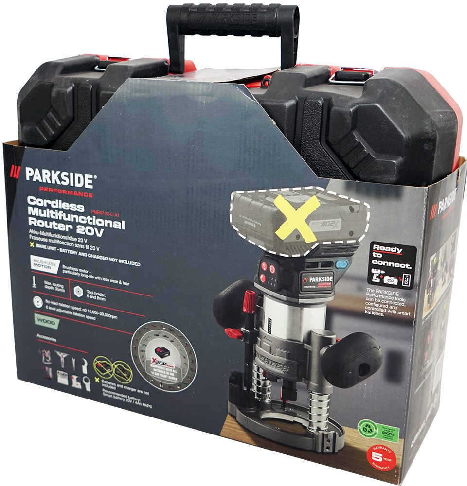 PARKSIDE PERFORMANCE® Akku-Multifunktionsfräse 20V Akku Multifräse Oberfräse PMFAP 20 (ohne Akku), Bürstenloser Motor (Brushless Motor)