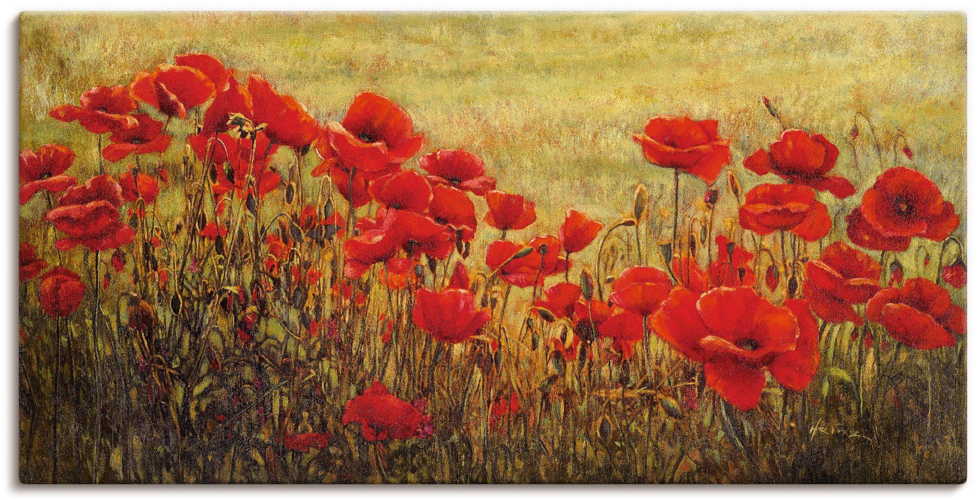 Artland Leinwandbild Mohnfeld, Blumenwiese (1 St), auf Holzrahmen gespannt