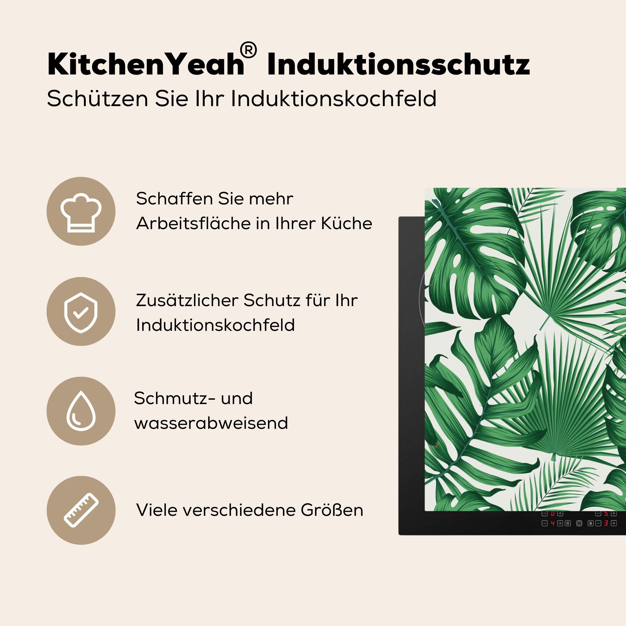 MuchoWow - 83x51 - Dschungel Blätter, tlg), Ceranfeldabdeckung, Vinyl, (1 für cm, Tropisch Arbeitsplatte Herdblende-/Abdeckplatte küche