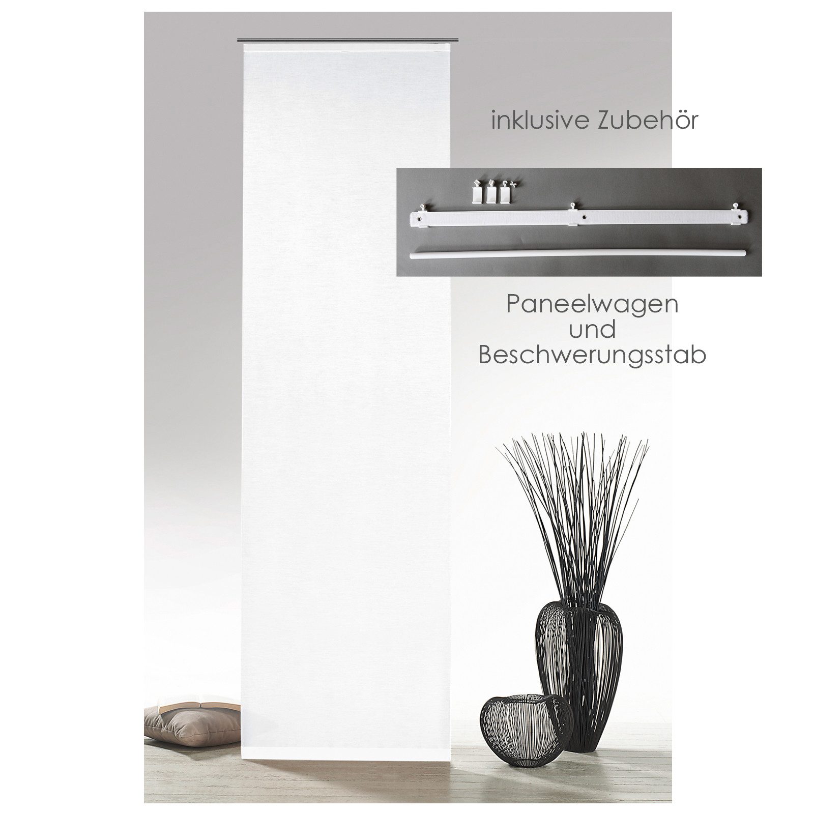 heimtexland Schiebegardine Flächenvorhang Natural Living Gardine Batist-Optik (1 St), Paneelwagen, halbtransparent, Polyester in Batist-Optik, natürlich durchscheinend, inkl. Zubehör, HxB 245x60 cm