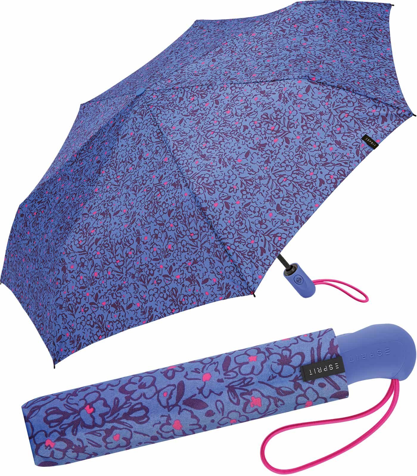 Romance, Taschenregenschirm Light mit Automatik Esprit Blüten-Muster blau Auf-Zu Scribbled romantischem Easymatic