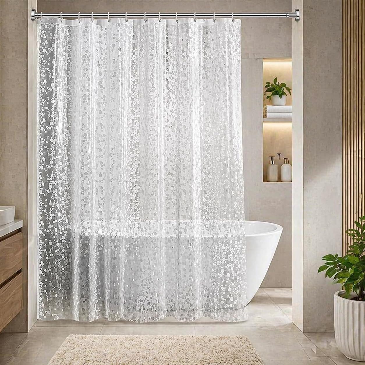 FANNOU Duschvorhang 3D-Steinmuster wasserdicht, 180 x 180 cm Breite 180 cm, Anti-Schimmel Transparenter Badvorhang mit 12 Ringen für Badezimmer