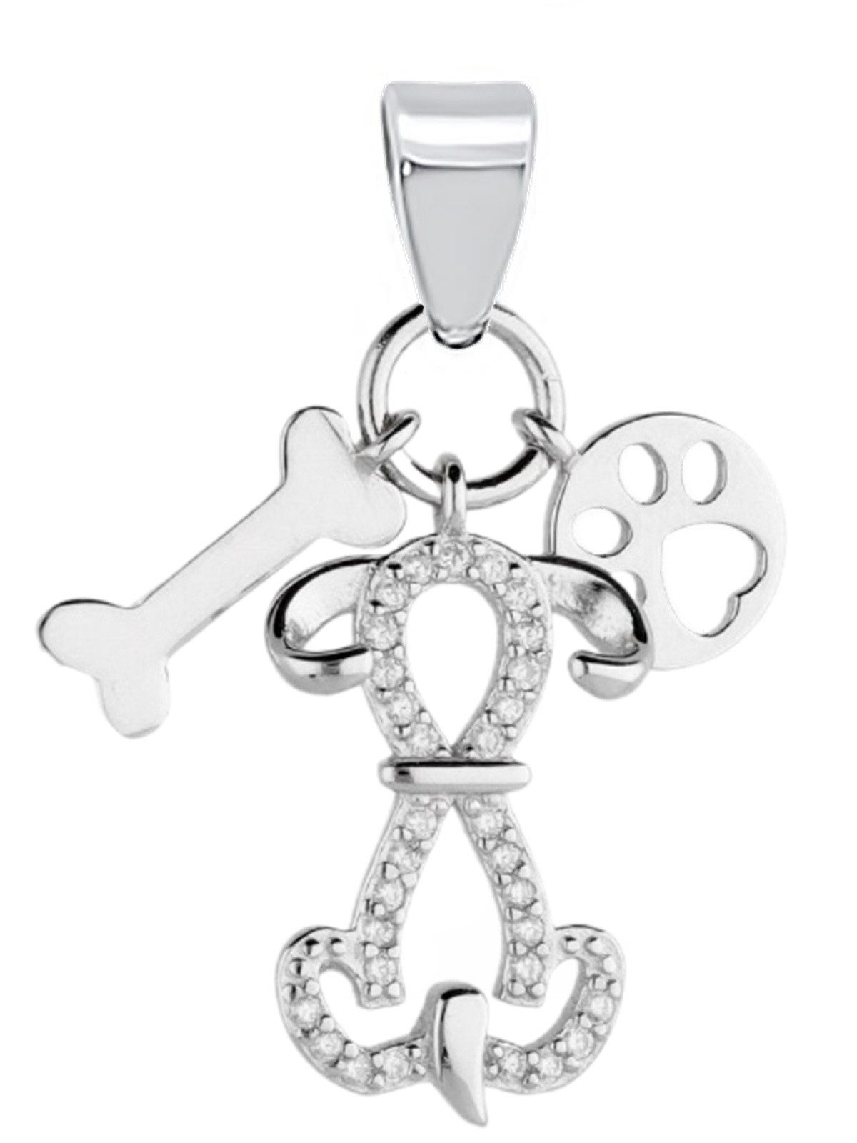 Kettenanhänger Silber Hund Pfote mit Zirkonia Anhänger 925 Sterling Echtschmuck
