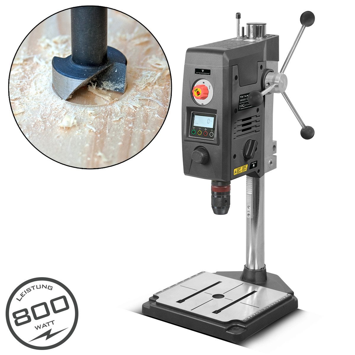 STAHLWERK Säulenbohrmaschine Tischbohrmaschine 800 Watt 2.500 U/min Standbohrmaschine mit Laser