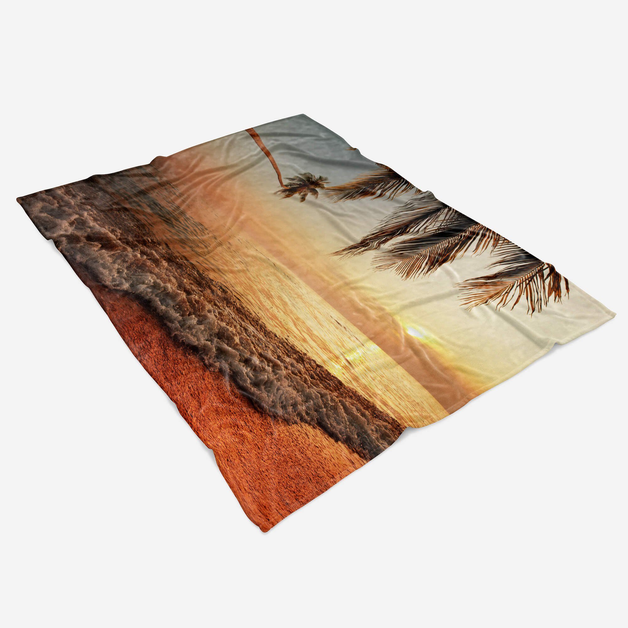 Kuscheldecke Fotomotiv Sinus Palme Saunatuch Art mit (1-St), Strandhandtuch Traumstrand, Handtuch Baumwolle-Polyester-Mix Handtücher Handtuch