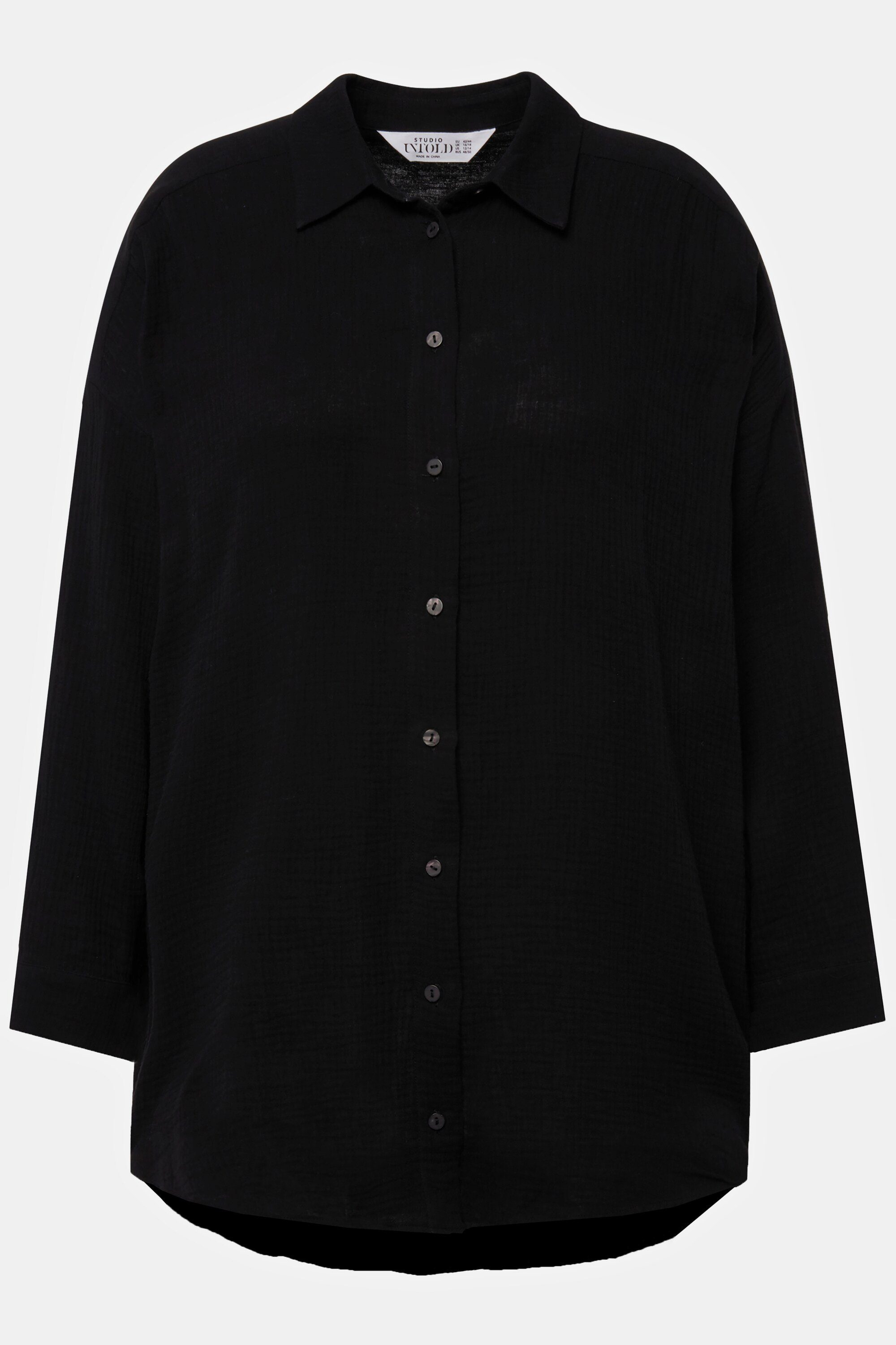 Studio Untold Hemdbluse Bluse aus Rückenherz oversized Pailletten schwarz Musselin
