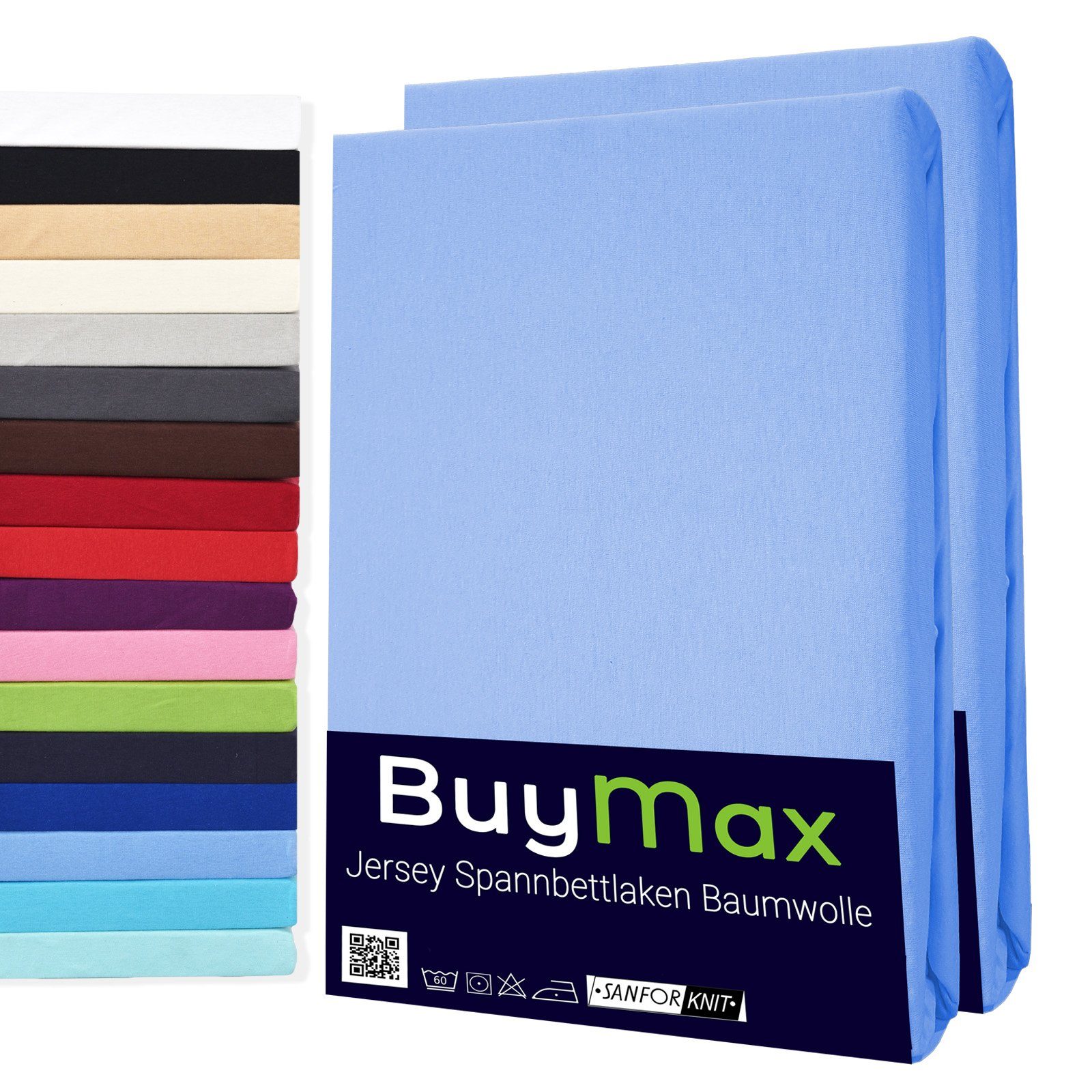 Buymax Spannbettlaken 2-er Set, Doppelpack, Bettlaken, Jersey 100% Baumwolle, Gummizug: rundum, (2 Stück), Pflegeleicht und Atmungsaktiv in Verschiedenen Farben und Größen