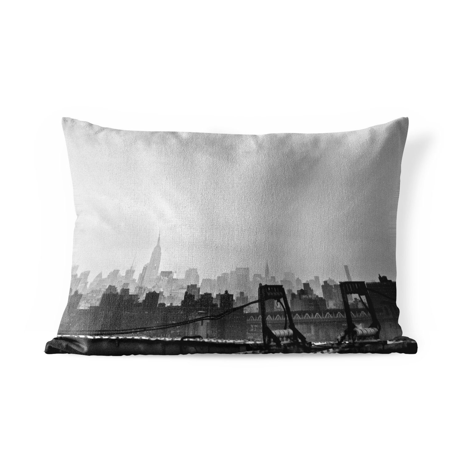 MuchoWow Dekokissen New Yorker Skyline in schwarz-weiß, Outdoor-Dekorationskissen, Polyester, Dekokissenbezug, Kissenhülle