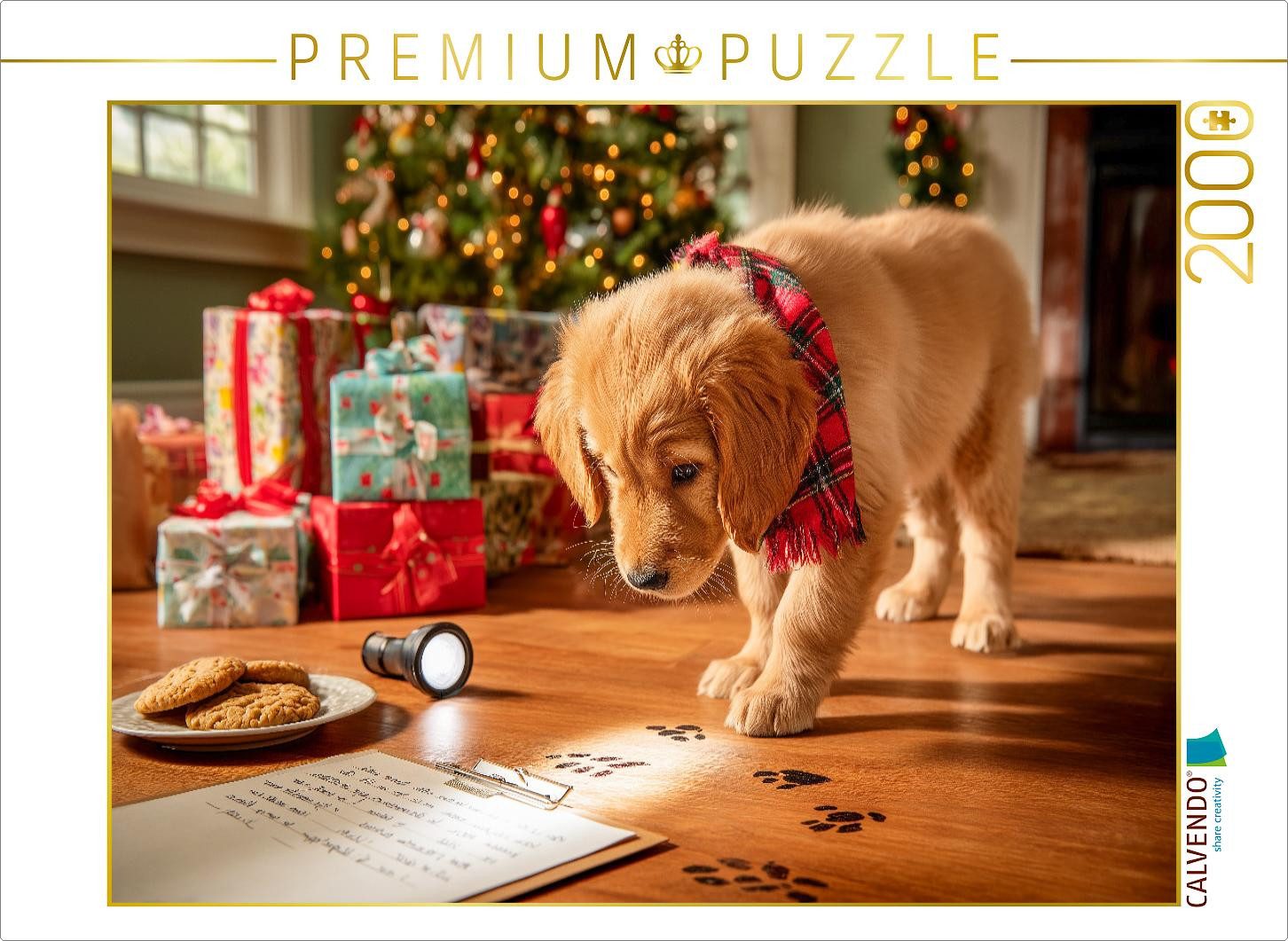 CALVENDO Puzzle CALVENDO Puzzle Weihnachtswelpe auf Spurensuche vor dem Christbaum, 2, 2000 Puzzleteile