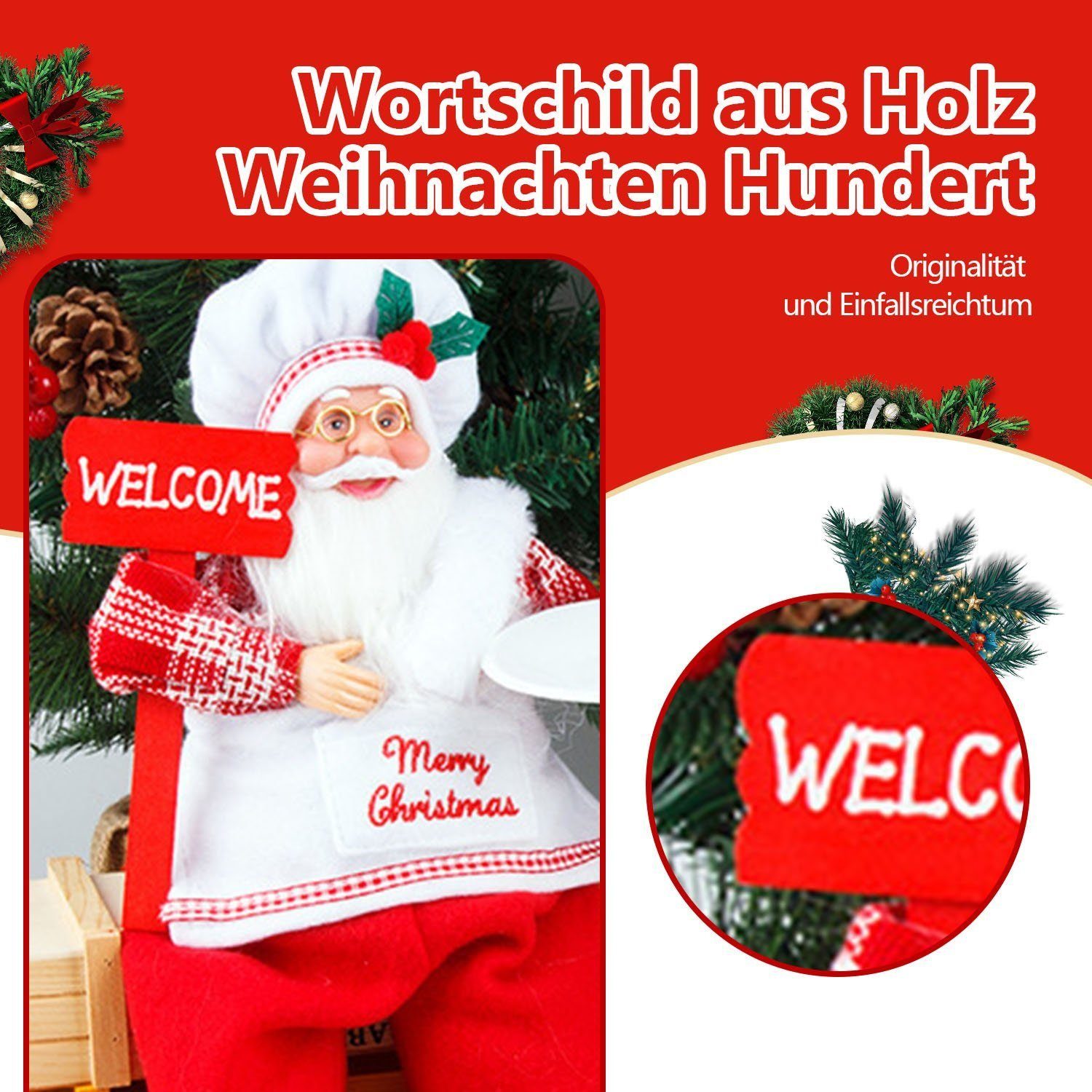 MAGICSHE Weihnachtsmann Puppe Weihnachten Figurinen Weihnachtsdekoration Dekorationen, Sitzen Chef